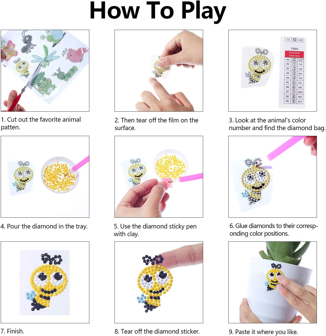 5D Diamond Art Stickers for Kids, 18 Pcs Insect & Animal Sticker Kits, Eco-Friendly DIY Craft Set for Creative Skills Development