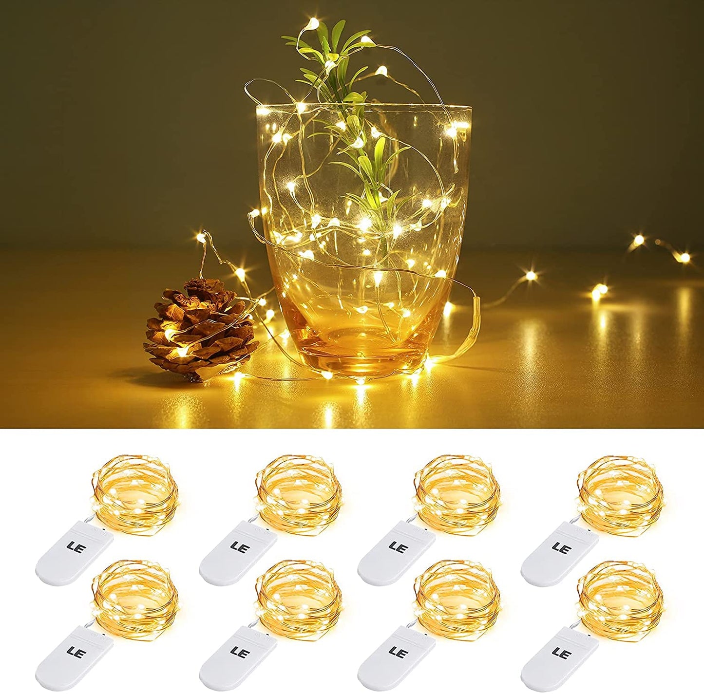 Fairy Lights Battery Operated 20 LED Mini String Lights, Small Pixie Lights for Mason Jars, Crafts, DIY Wedding Party Centerpieces, Bedroom Wall Vines Holiday Garland, 8 Pack