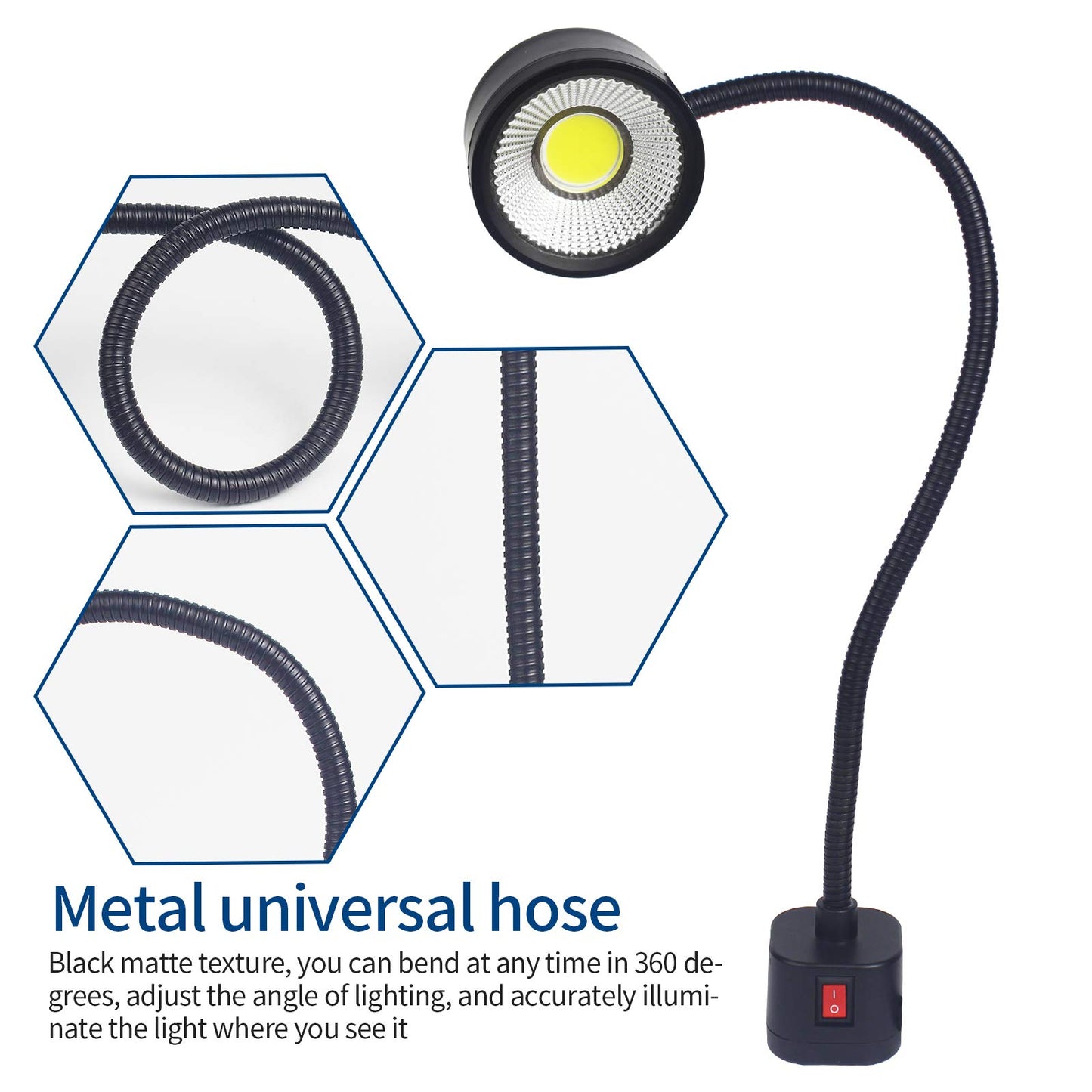 Led Magnetic Work Light 300mm Flexible Gooseneck lamp 500 Lumens 120 Volt for Sewing Machine Lathe Milling Drill Press Industrial Lighting