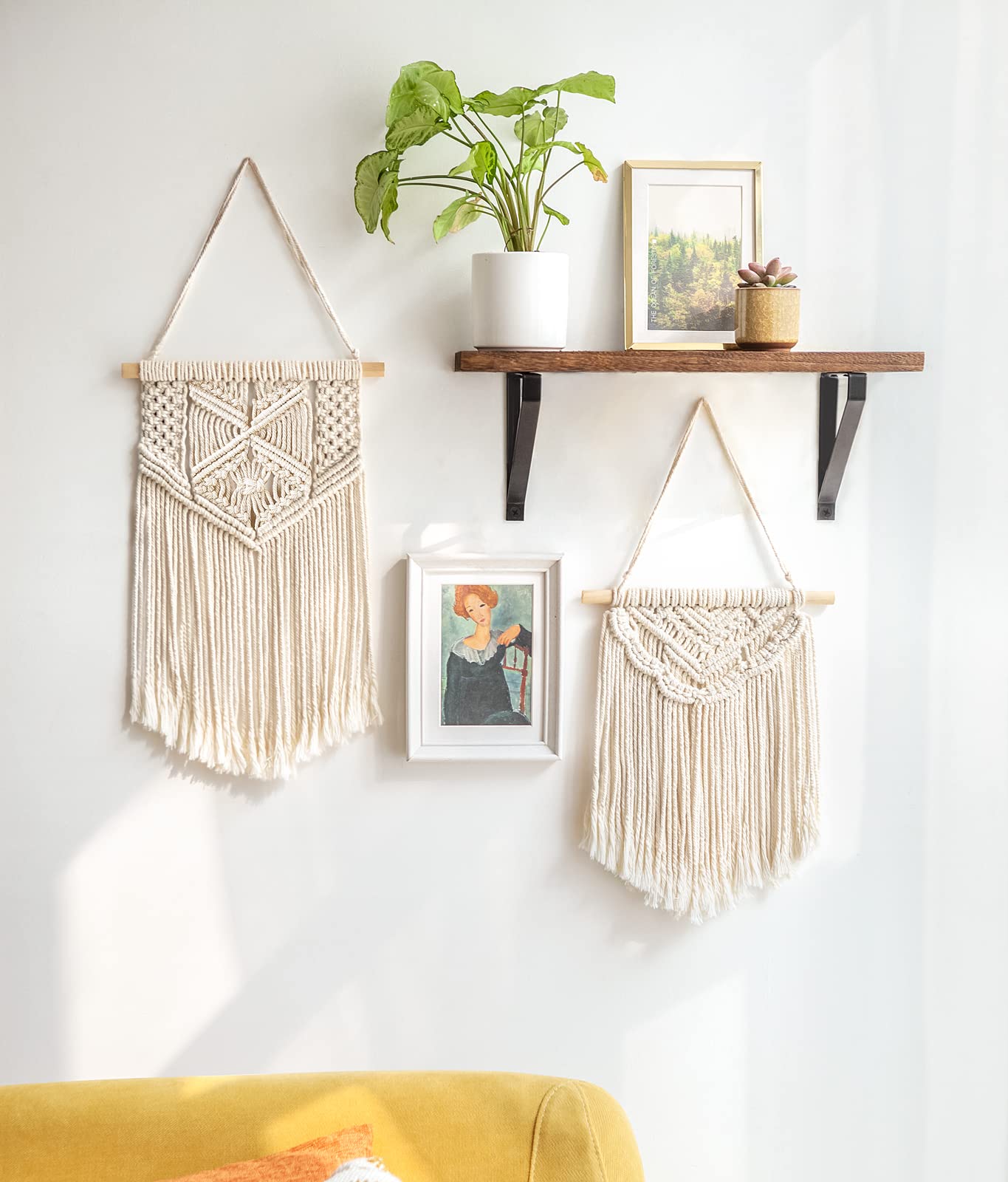 2 Pcs Macrame Wall Hanging Boho Wall Art Decor Woven Chic Bohemian Room Decor for Bedroom Nursery Living Room Dorm Apartment, Small Size 13" L x 10" W and 16" L x 10" W