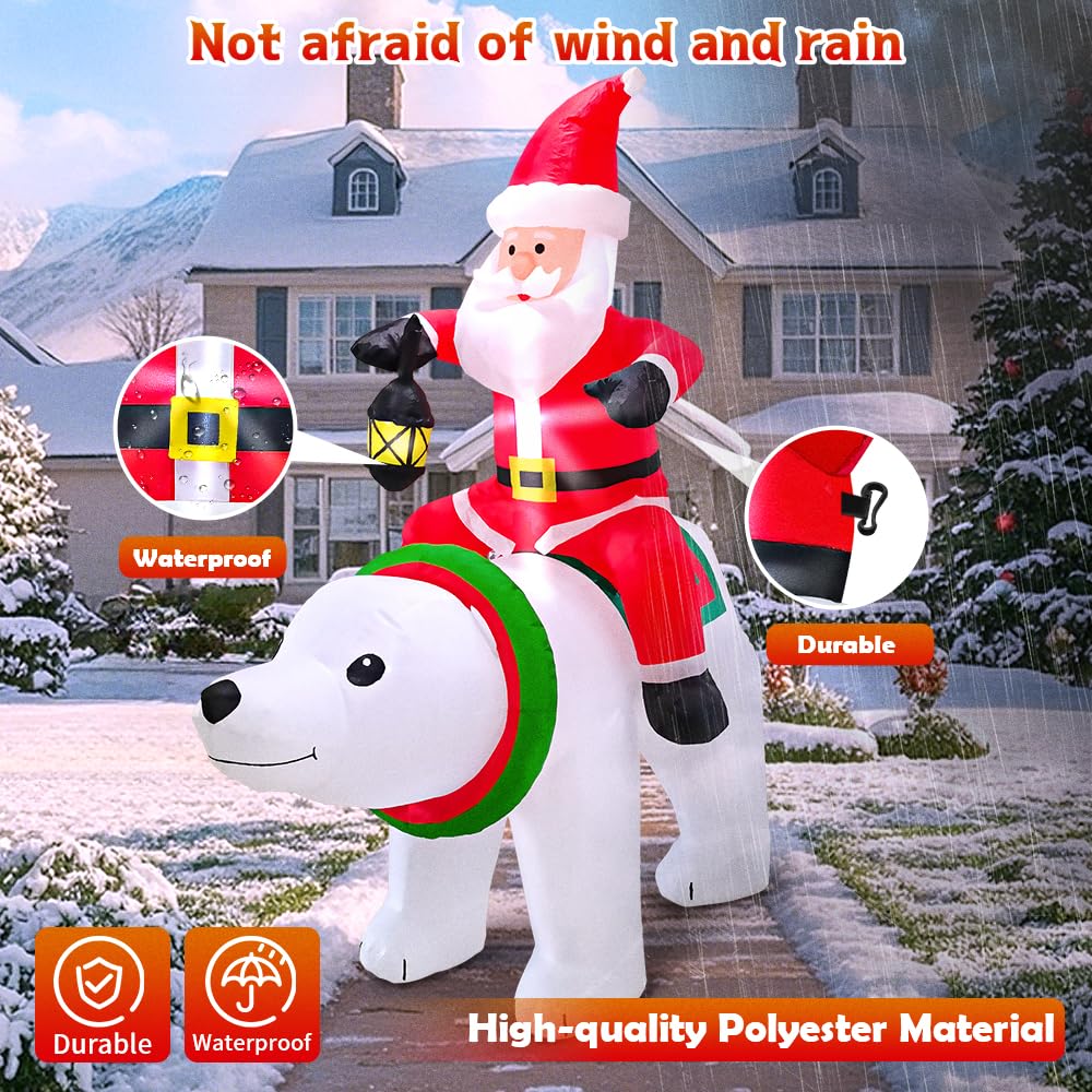 6 FT Christmas Inflatable Santa Claus with Polar Bear Build-in LED Lights Blow up Xmas Inflatables Decoration for Yard Garden Lawn Holiday Party