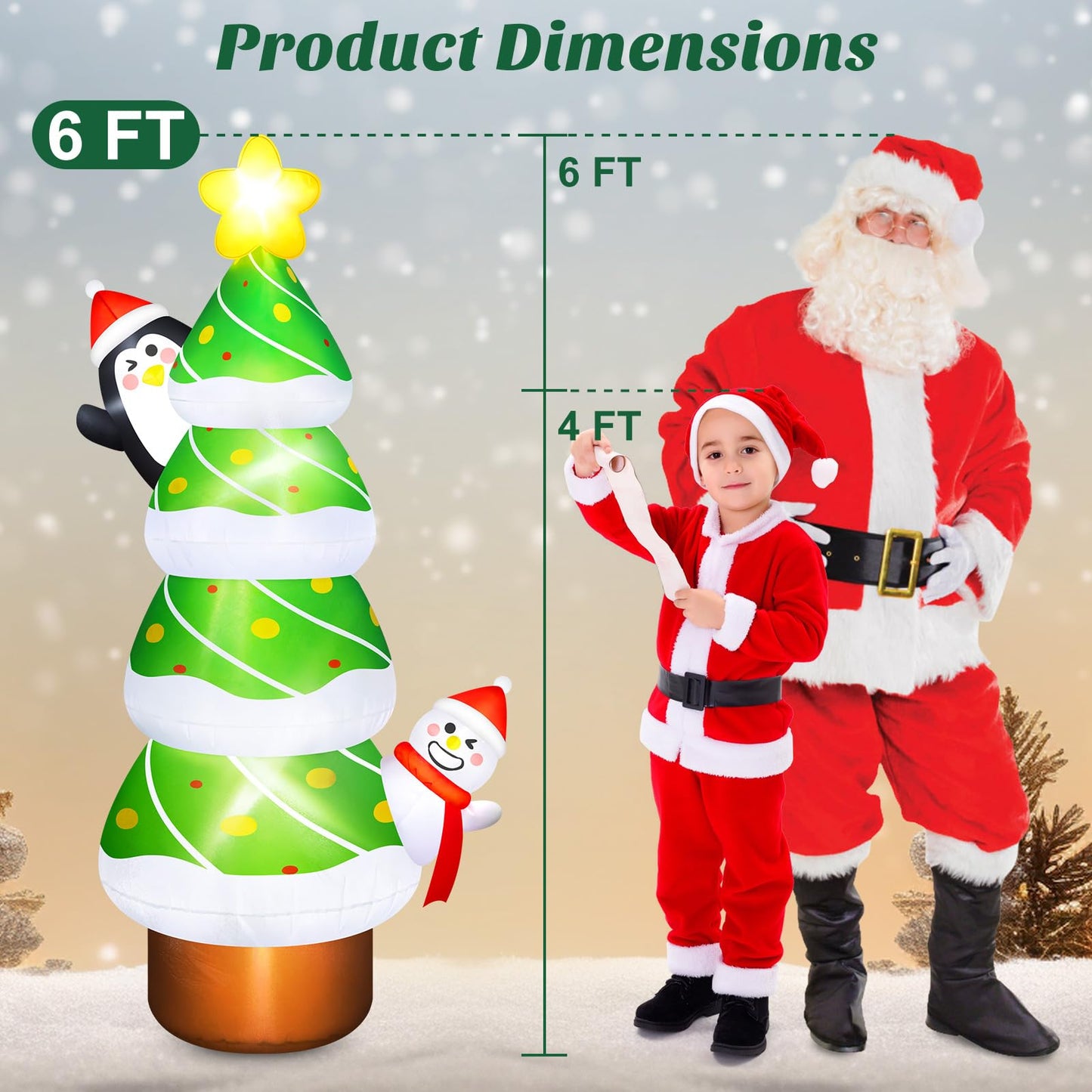 6 FT Inflatable Christmas Tree with Penguin & Snowman Outdoor Decorations, Build-in LEDs Christmas Inflatables Tree Blow Up Yard Decoration for Xmas Holiday Outside Garden Lawn Patio Décor
