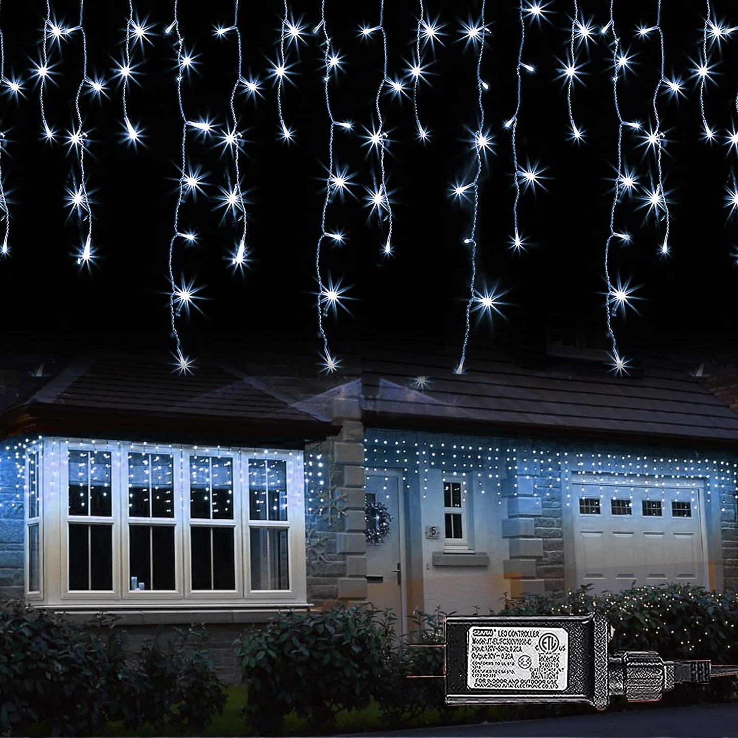 360 LED Christmas Icicle Lights, 29.5 FT 8 Modes Curtain Fairy Lights with 60 Drops, Connectable Xmas String Lights for Outside Holiday Wedding Party Decorations (White)