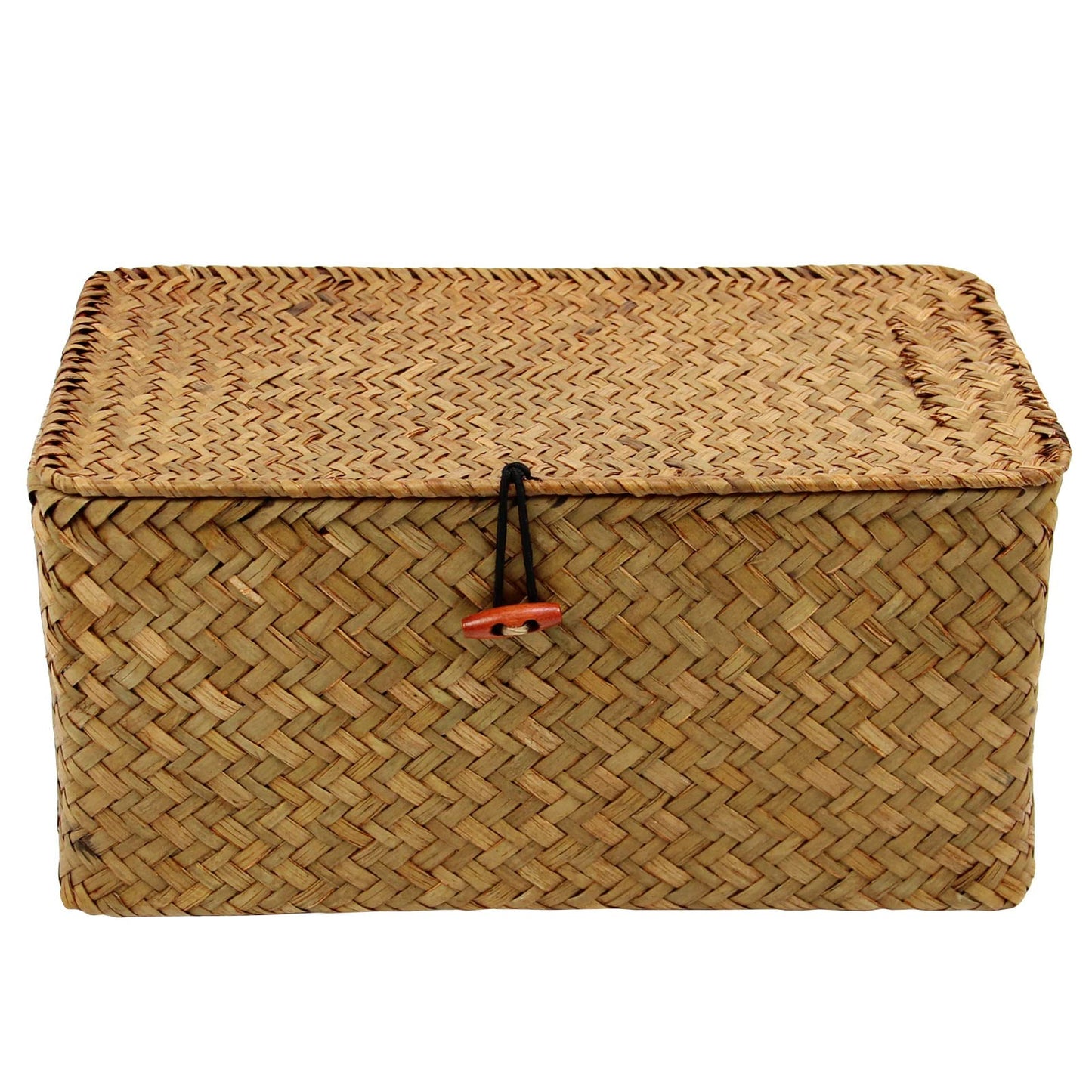 Large Square Sea Grass Baskets for Storage Seaweed Woven Sundries Baskets Sturdy and Durable Natural Material for Make-up with Lid Big Rectangular Seagrass Towel Baskets for Organizing