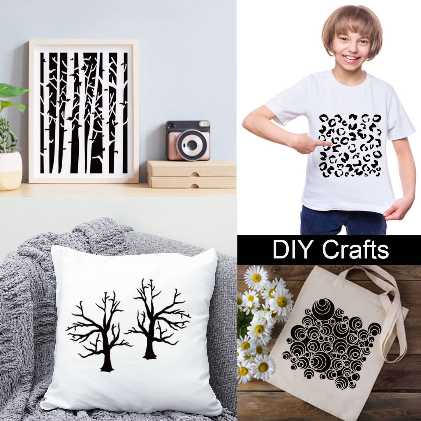 14 Pcs Layering Mixed Media Stencils Leopard Diamond Spirals Cubist Templates Geometric Patterns Stencils for Painting on Walls Canvas DIY Craft Scrapbooking Stamp Decor Card Making (7.87x7.87inch)