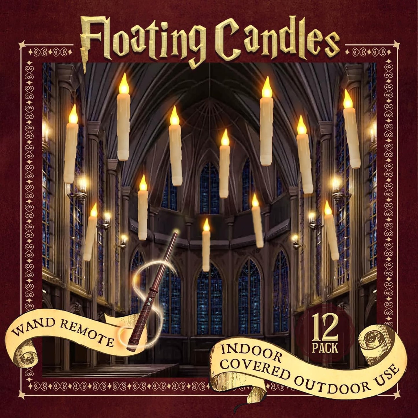 Halloween Decorations - Floating Candles with Wand - 12 Pcs Magic Flickering Warm Light Flameless Floating LED Candle Christmas Decor for Indoor Classroom Bedroom Party