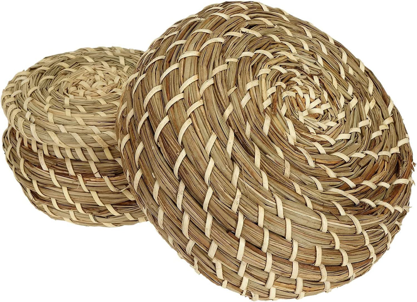 Set of 3 Small Wicker Basket with Lid, Round Woven Seagrass Baskets, Little Handmade Rattan Storage Basket Box for Shelf, Home, Bathroom Decor