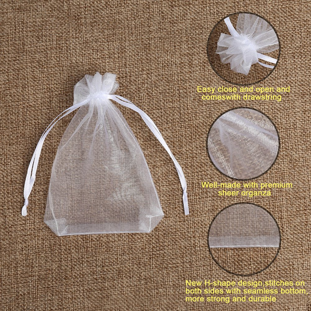 100PCS Premium Sheer Organza Bags, White Wedding Favor Bags, 4x4.72 Jewelry Gift Bags for Party, Jewelry, Christmas, Festival, Bathroom Soaps, Makeup Organza, Wrapping Supplie
