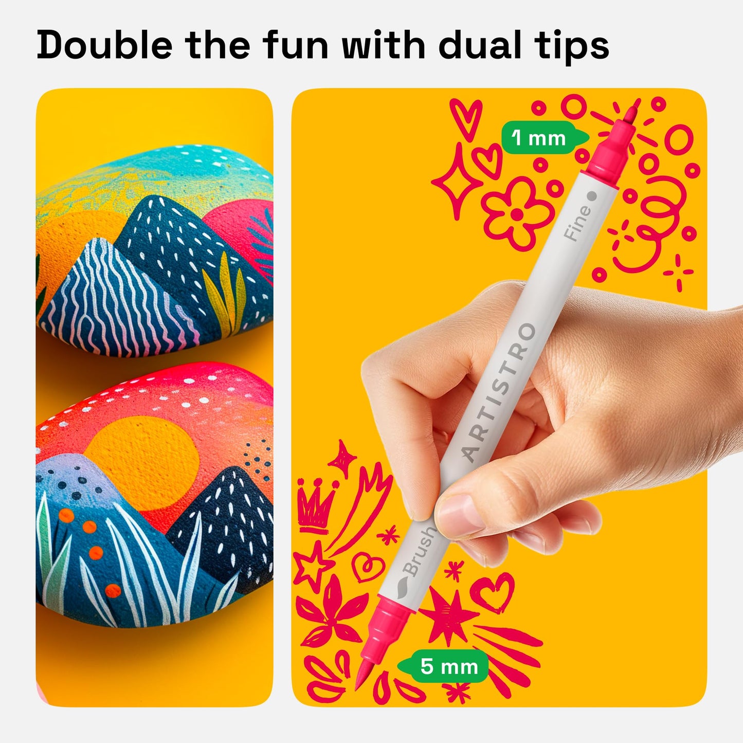 Dual Tip Acrylic Paint Markers - Easy for All Ages & Levels Acrylic Paint Pens for Fabric, Rocks, Paper, Wood, Canvas, Glass, DIY (Dual Tip Brush + Fine, 36)