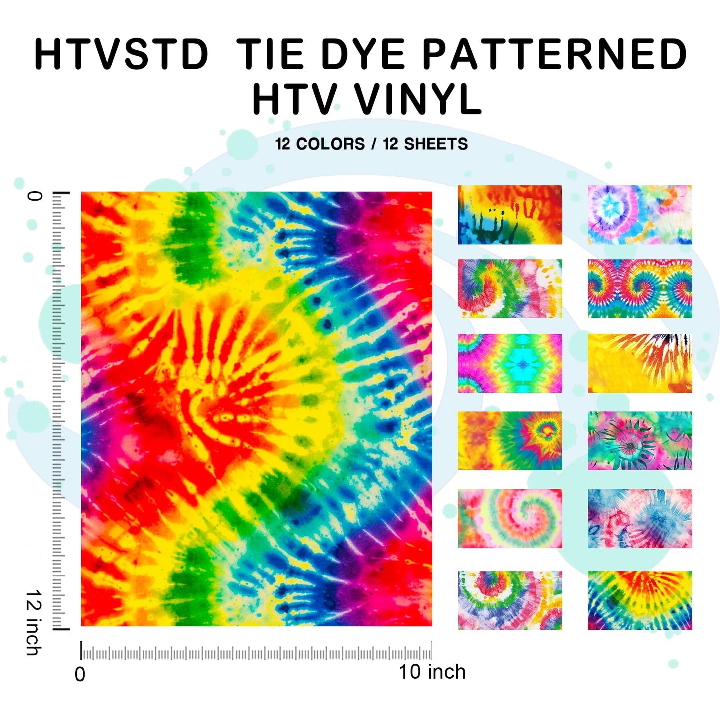 Tie Dye HTV Heat Transfer Vinyl -12 Sheets 12'' x 10''Watercolor HTV Vinyl Patterned Iron on Vinyl for T-Shirts