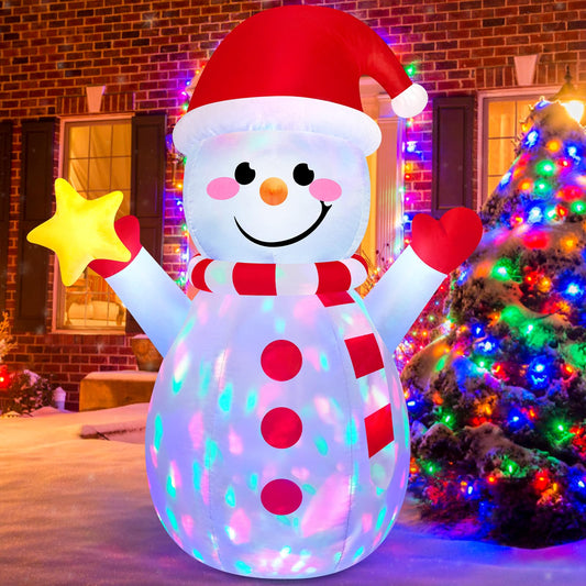 5 FT Christmas Inflatables Outdoor Decoration Snowman with Star and Smile Warmly, Blow up Snowman Yard Decor Built-in Bright Colorful Rotating LED for Holiday Garden Patio Lawn Party
