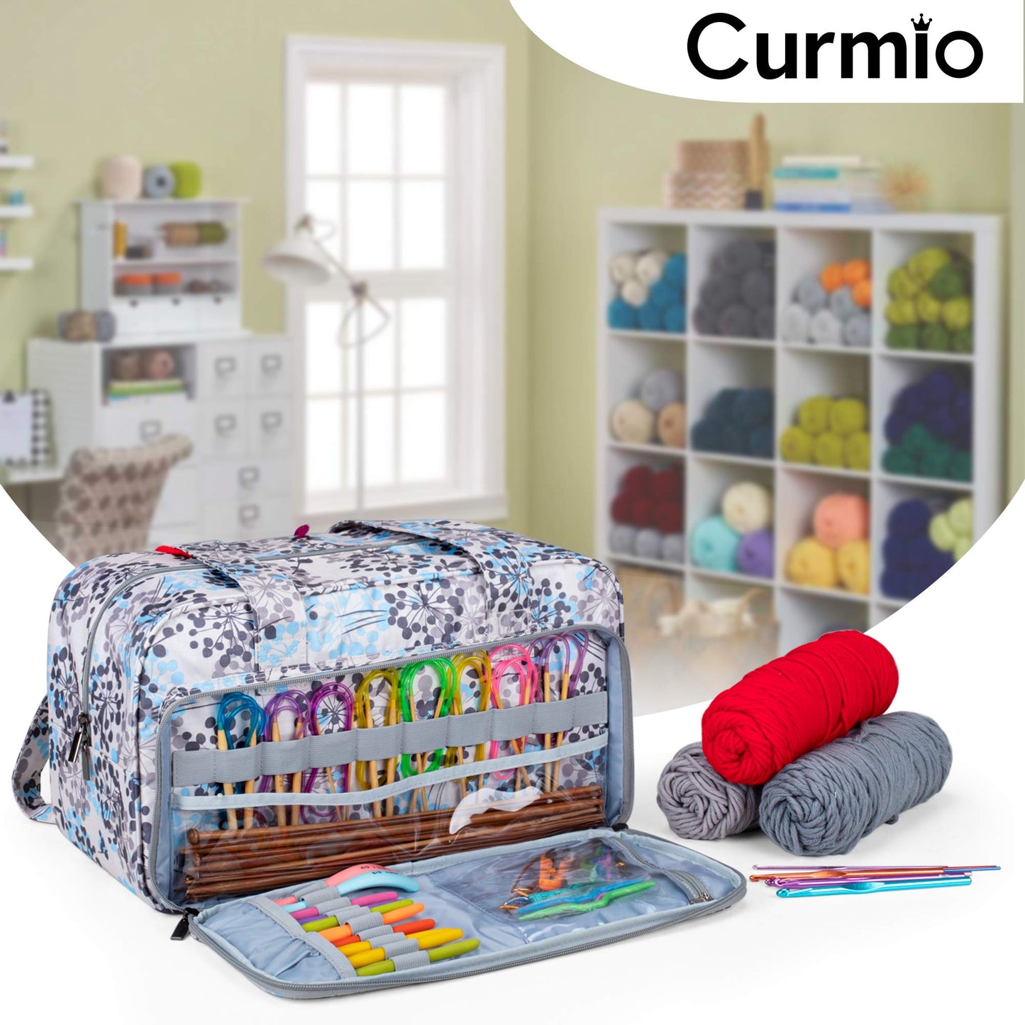 Yarn Storage Bag, Knitting Tote Bag For Crochet Hooks, Knitting Project and Accessories, Ideal for Crochet Beginners and Knitting Lovers, Bag Only, Dandelion