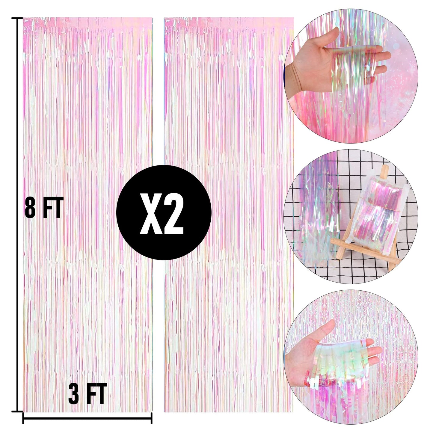 2 Pack Backdrop Curtain, 3FT x 8FT Metallic Tinsel Foil Fringe Curtains Photo Booth Background for Baby Shower Party Birthday Wedding Engagement Bridal Shower (Multicolor)