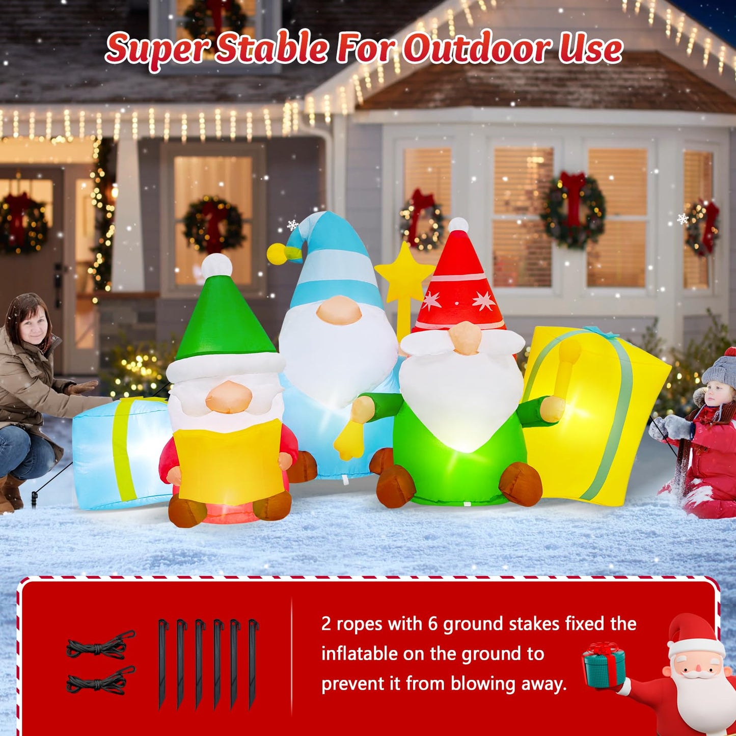6 FT Long Christmas Inflatables 3 Gnomes Reading The Bible and Ringing The Bell Outdoor Decorations, Build in LEDs Inflatable Christmas Gnome Blow Up Yard Décor Holiday Xmas Indoor Patio Lawn