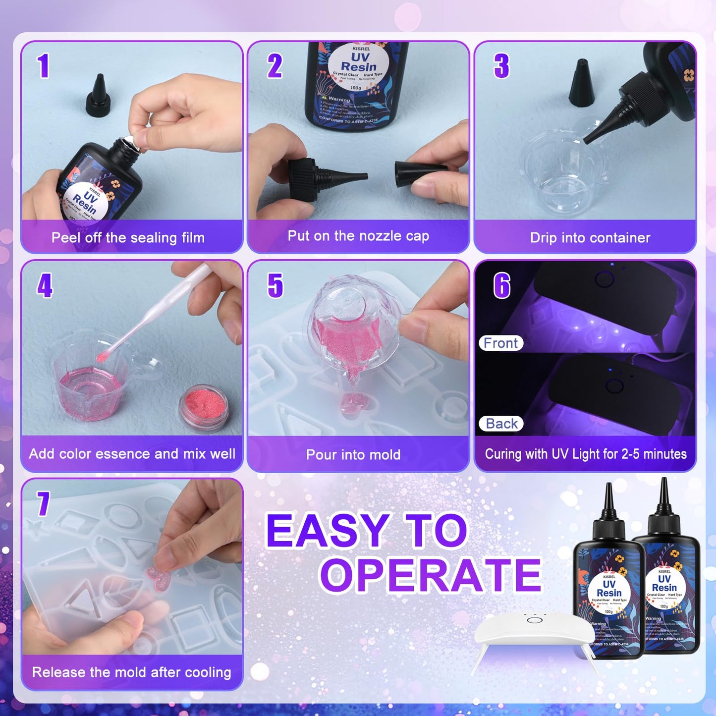 UV Resin with Light - 200g Upgraded Hard Type Crystal Clear Ultraviolet Curing UV Resin Kit, 8 Lamp Beads UV Light, UV Resin with Light for Craft Jewelry Making