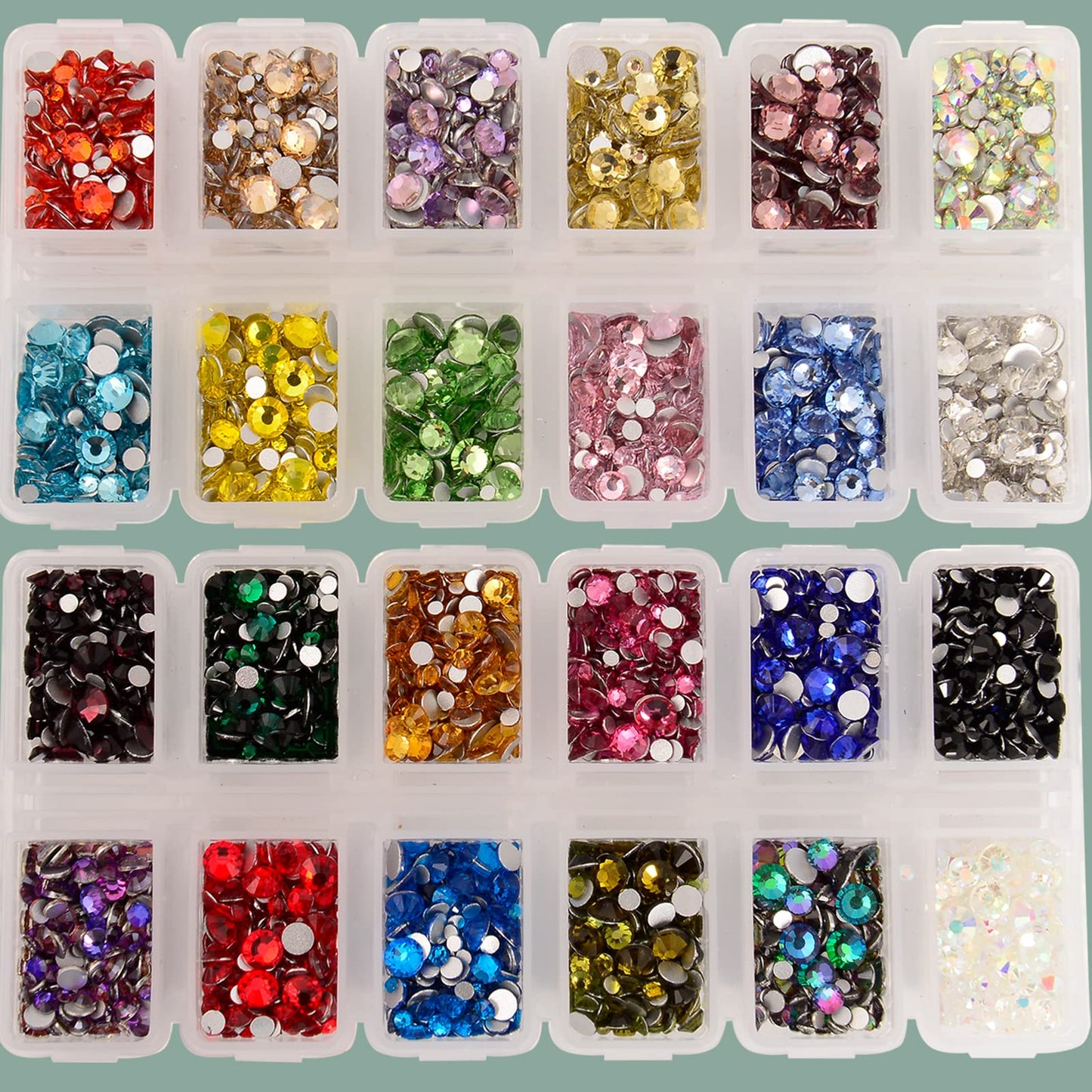 Beads 7000 Pieces Rhinestones 5 Sizes Round Crystal Glass Flat Back Rhinestones with 1Tweezers and 1Picking Pen for Nail Art Crafts Clothes Bags DIY (24 Colors Mixed 5 Sizes)