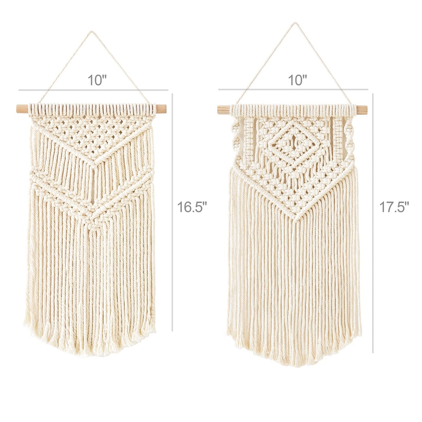 2 Pcs Macrame Wall Hanging Small Woven Tapestry Wall Art Decor - Beautiful for Boho Home Decor, Apartment, Nursery, Party Decorations, 16.5" L x 10" W and 17.5"x 10"W, Small