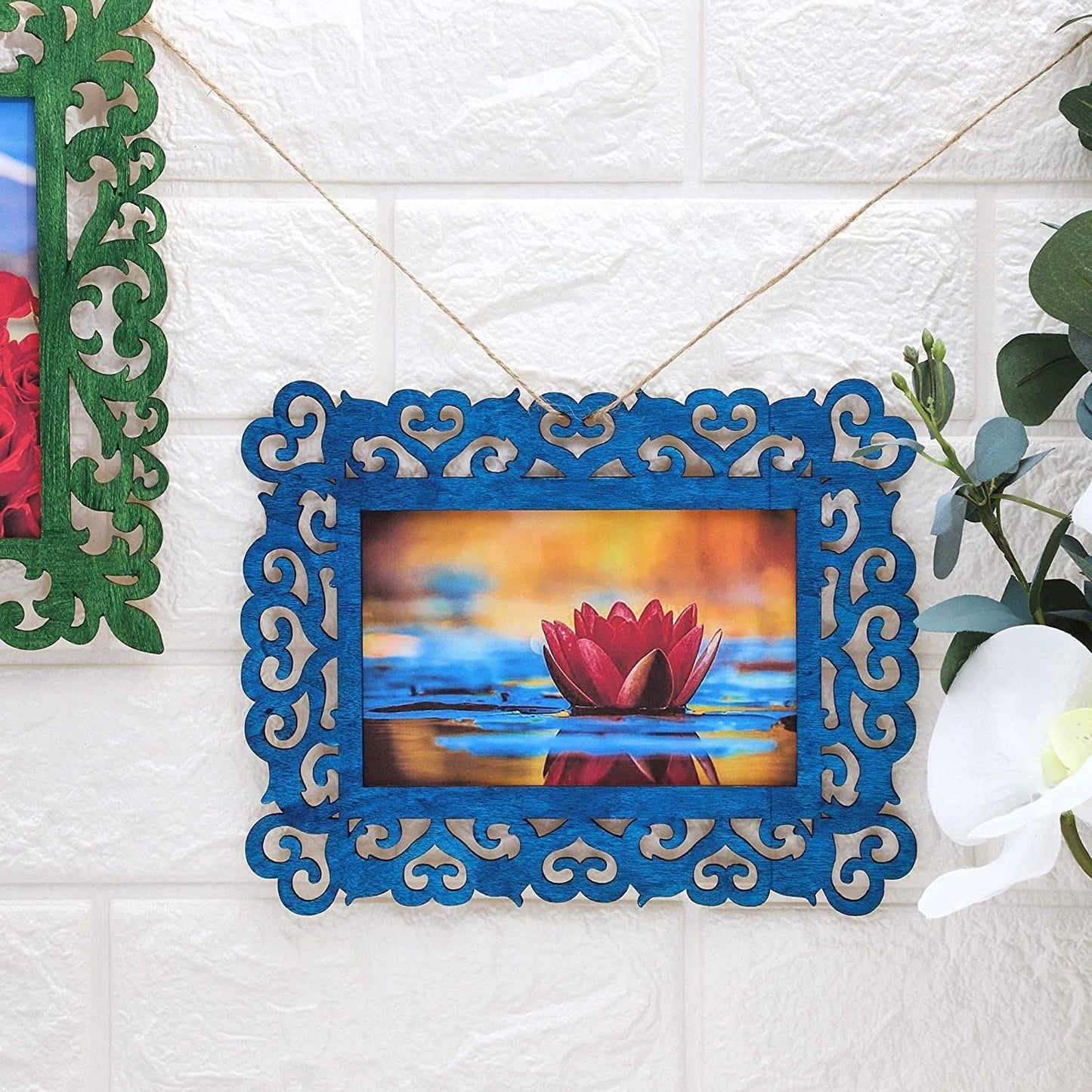 Unfinished Wooden Picture Frames for Crafts with Cutouts and String - Pack of 6