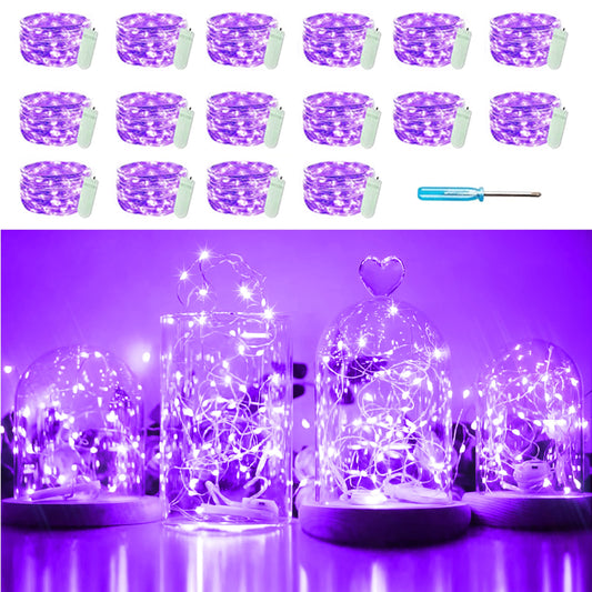 16 Packs 20 LED Purple Fairy String Lights Battery Operated Waterproof 6.6 Feet Silver Copper Wire Firefly Starry Moon Lights for DIY Bottle Costume Wedding Party Bedroom Table Decor