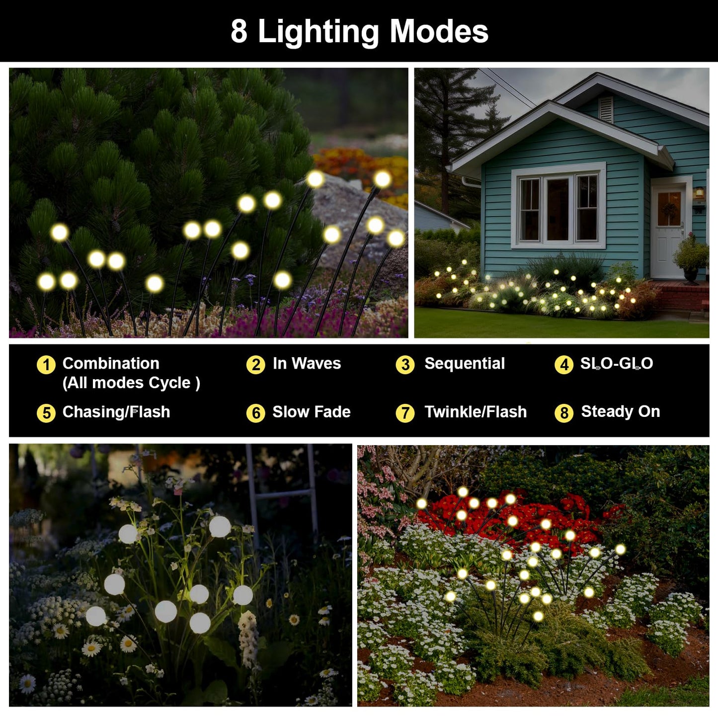 Firefly Lights Solar Outdoor, Swaying Solar Garden Lights,8 Modes Solar Firefly Lights Outdoor Waterproof for Outside Yard Patio Plant Porch Pathway Christmas Garden Decor Warm White(4 Pack)
