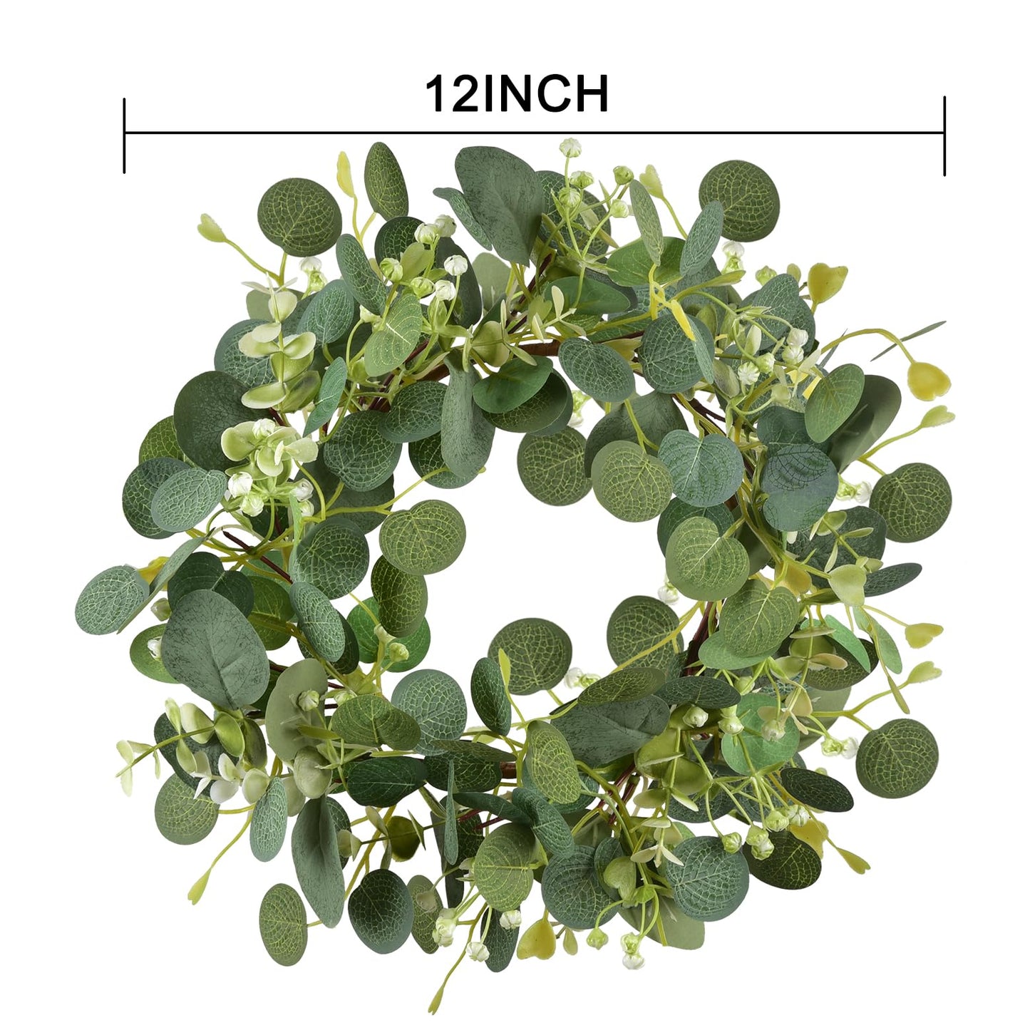 Green Eucalyptus Wreaths 12'' Artificial Spring Summer Eucalyptus Leaf Wreaths with Berries for Home Farmhouse Front Door Decor