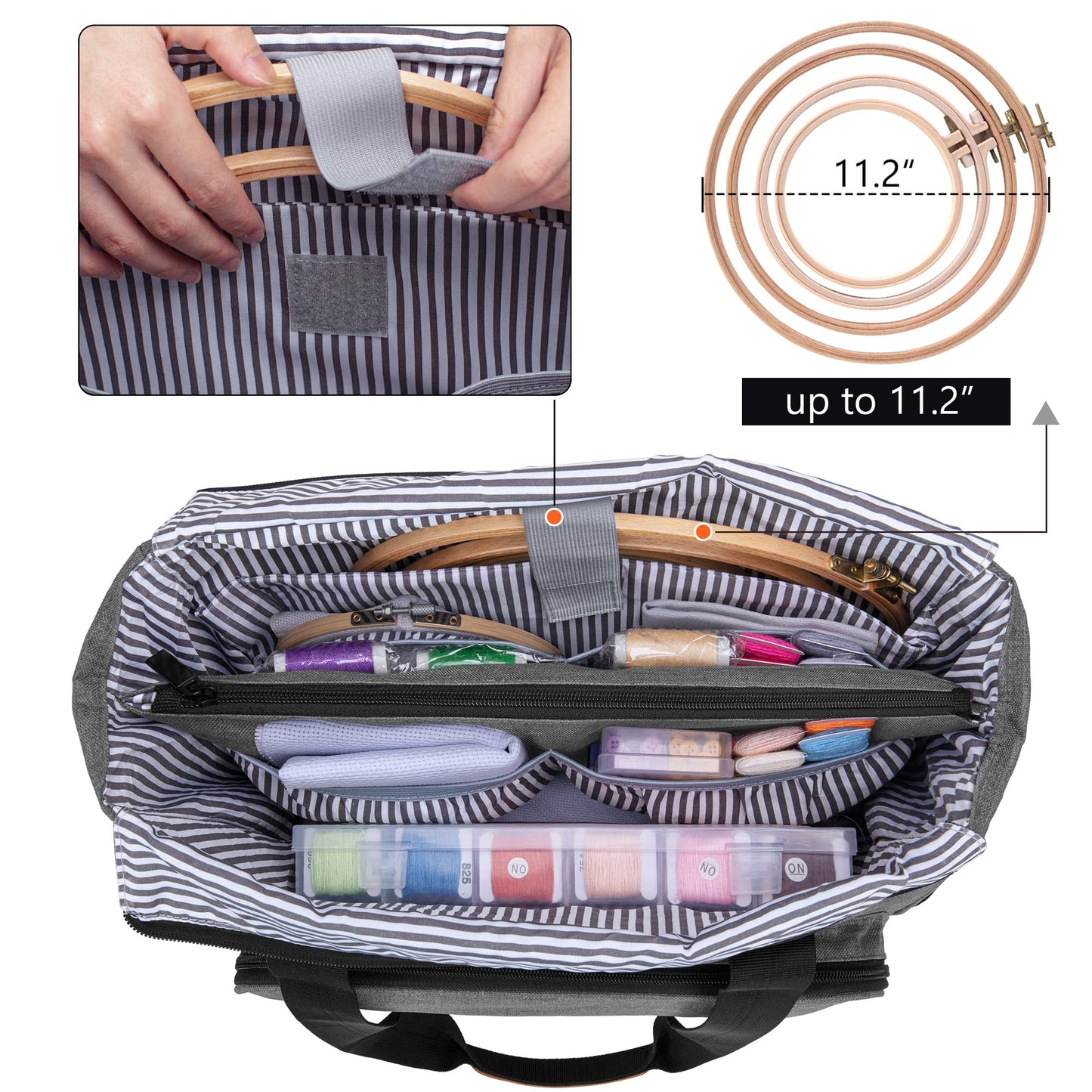 Embroidery Project Carrying Bag, Embroidery Kits Storage Bag Gray, (Bag Only)