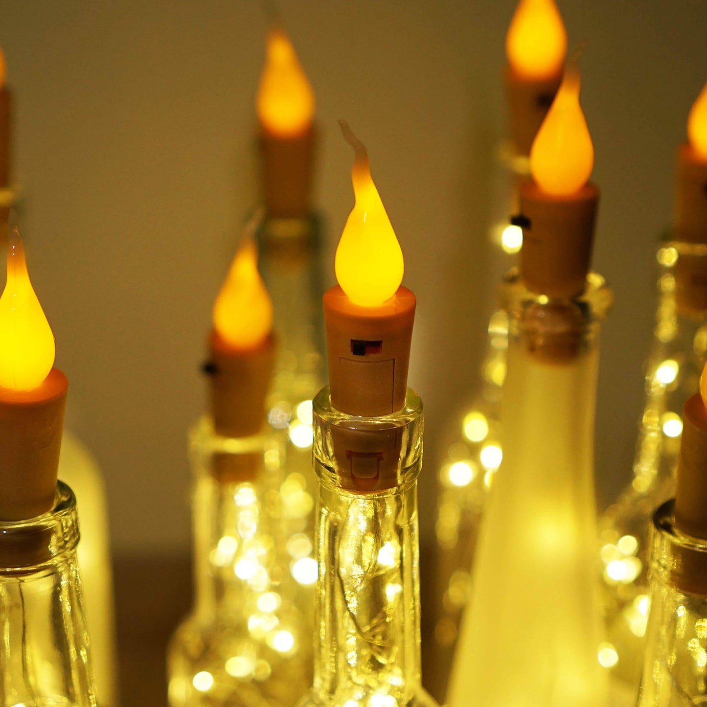 Wine Bottle Lights with Candle Flame, 10 Pack 20 LED Flameless Cork String Light Battery Operated Copper Wire Mini Fairy Starry Lights for Party Wedding Christmas Halloween