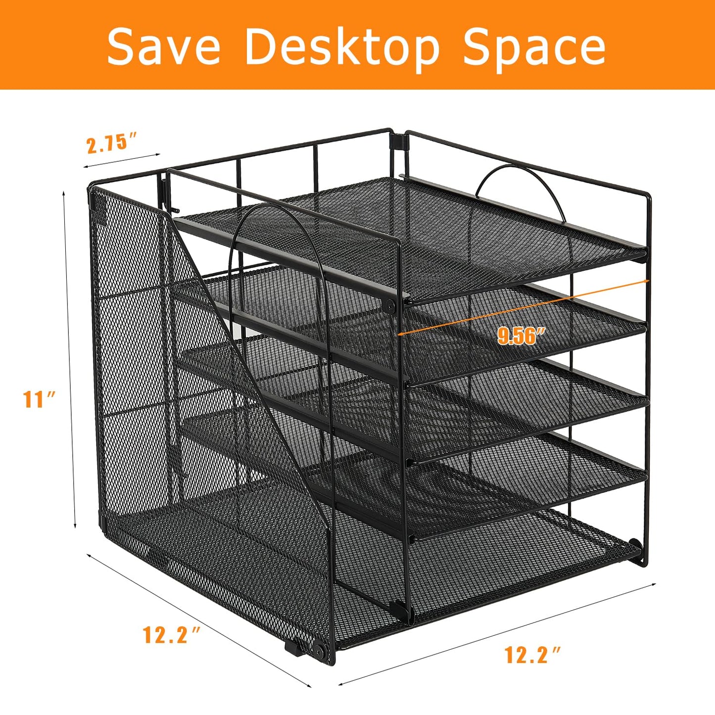 Desk Organizers and Accessories, 5-Tier Paper Letter Tray Organizer with File Holder, Desktop Organizer for Office Supplies (Black)