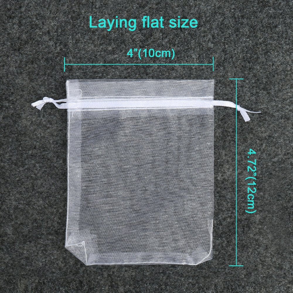 100PCS Premium Sheer Organza Bags, White Wedding Favor Bags, 4x4.72 Jewelry Gift Bags for Party, Jewelry, Christmas, Festival, Bathroom Soaps, Makeup Organza, Wrapping Supplie