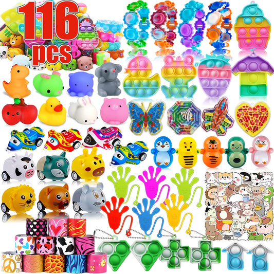 116 Pcs Party Favors for Kids 4-8-12,Pop Fidget Toys for Boys Grils, Treasure Box Toys for Classroom Prizes,Pinata Filler,Goodie Bag Stuffers,Treasure Chest Carnival Prizes,Easter Basket Stuffers