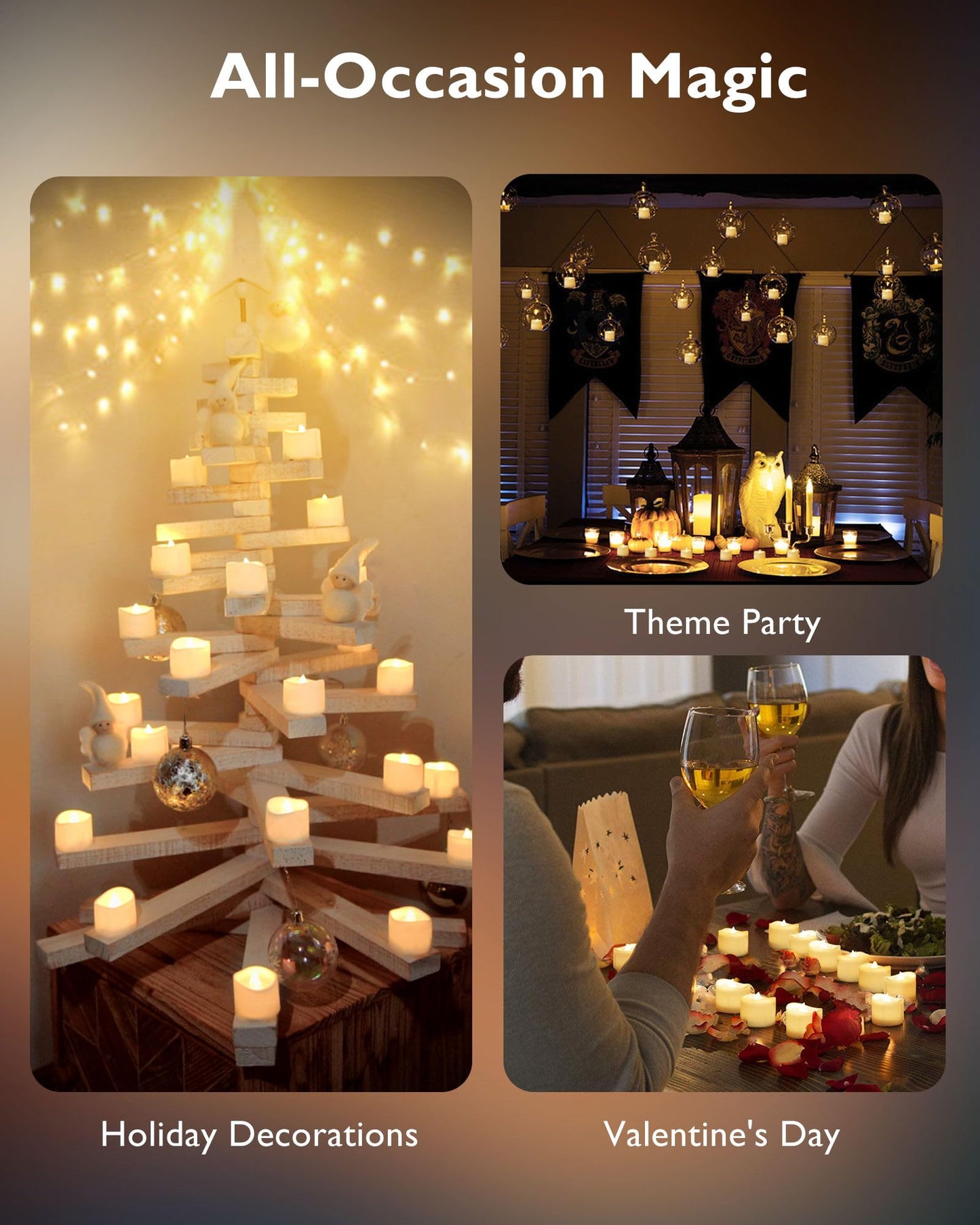 48-Pack Novelty Flickering Flameless Tea Lights Candles, 200+Hours Battery-Operated LED Fake Candles for Wedding Table Centerpieces,Proposal,Anniversary, White Base, Ø1.5'' × H1.3''