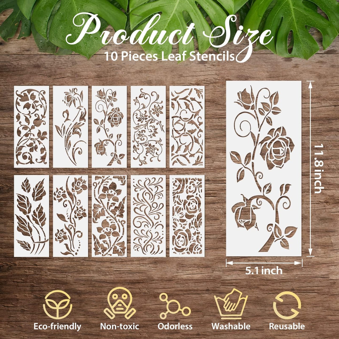 10 Pieces Leaf Painting Stencils Leaf Floral Wall Stencil Botanical Leaves Reusable DIY Crafts Drawing Templates Stencils for Painting on Wood Wall Canvas Card Home Decor