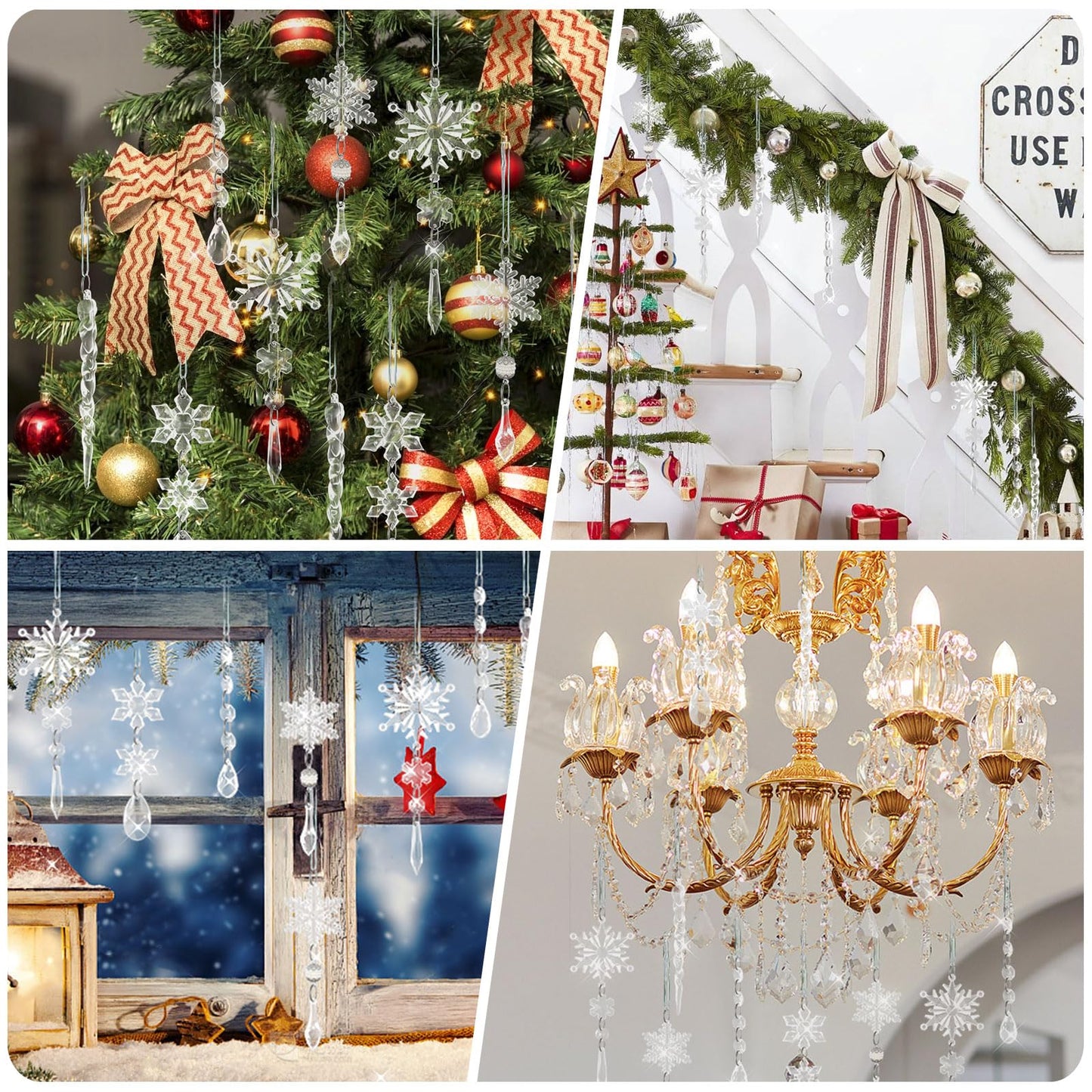 18Pcs Christmas Tree Decoration Crystal Ornaments,Christmas Hanging Snowflakes Decorations Acrylic Icicle Crystal Ornaments for Christmas Tree Winter New Year Party Decor Supplies