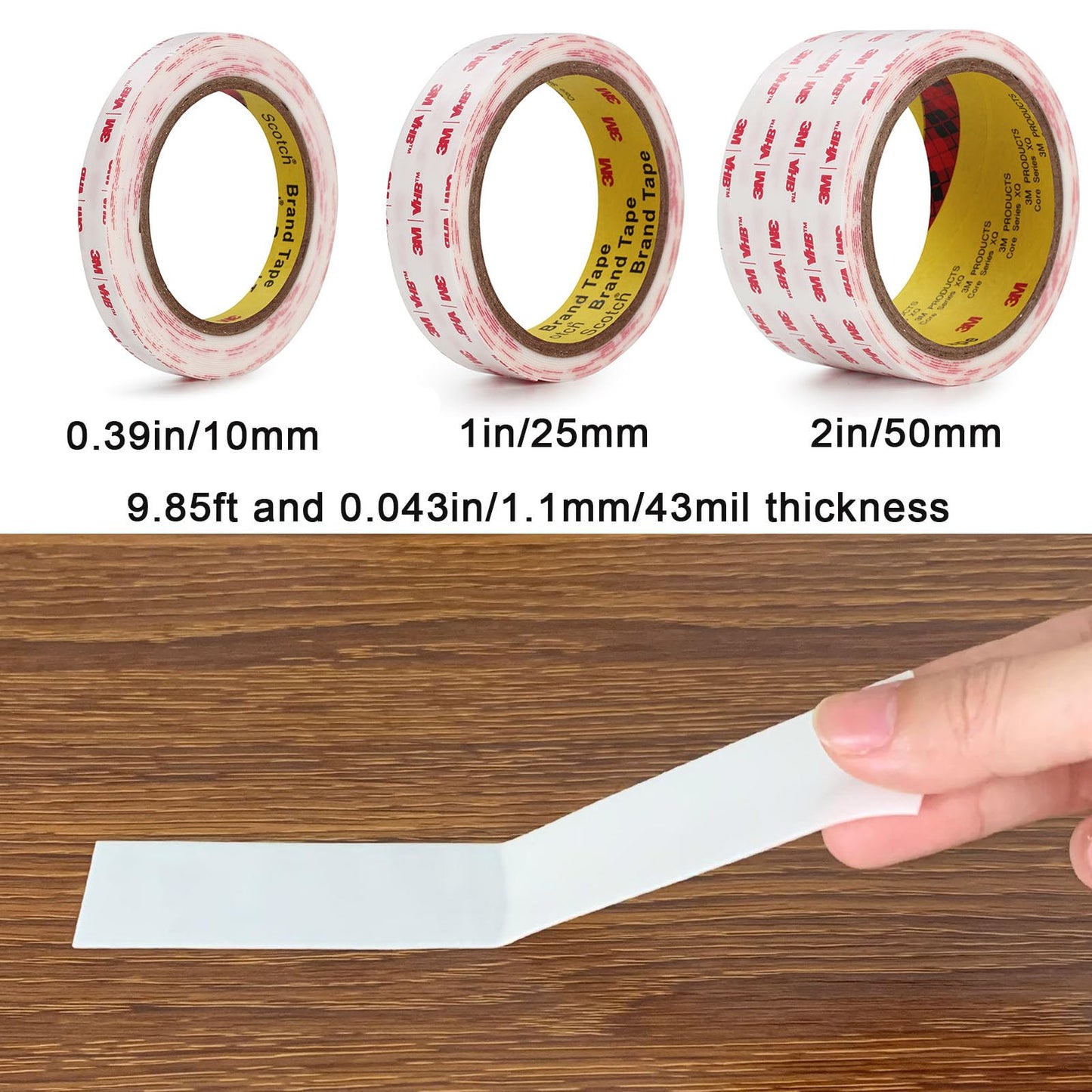 Double Sided Tape 0.39in X 9.85ft,Heavy Duty Removable Mounting Tape, Picture Hanging Adhesive Strips