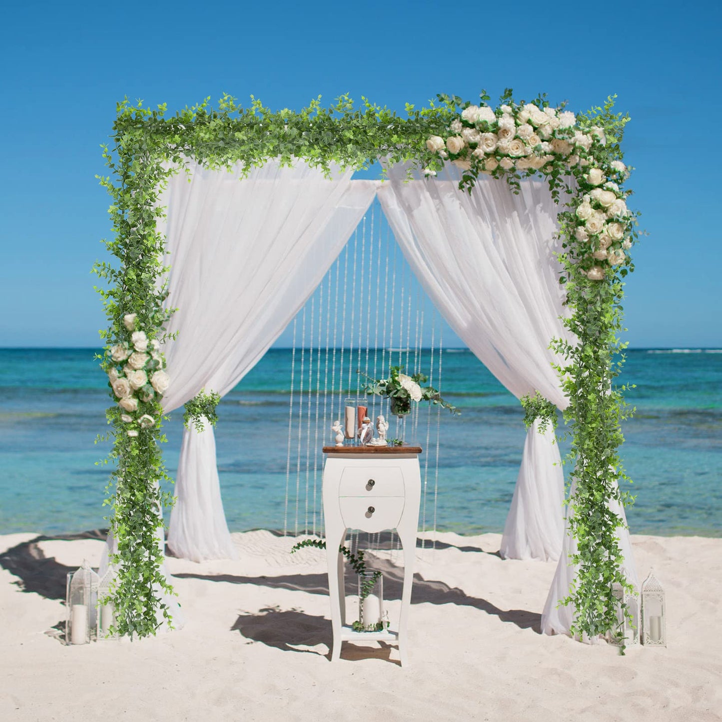 5 Packs Faux Eucalyptus Greenery Garland, 30FT Artificial Eucalyptus Leaves Vine, Fake Hanging Garlands Wedding Backdrop Arch Wall Table Party Decor (Green)