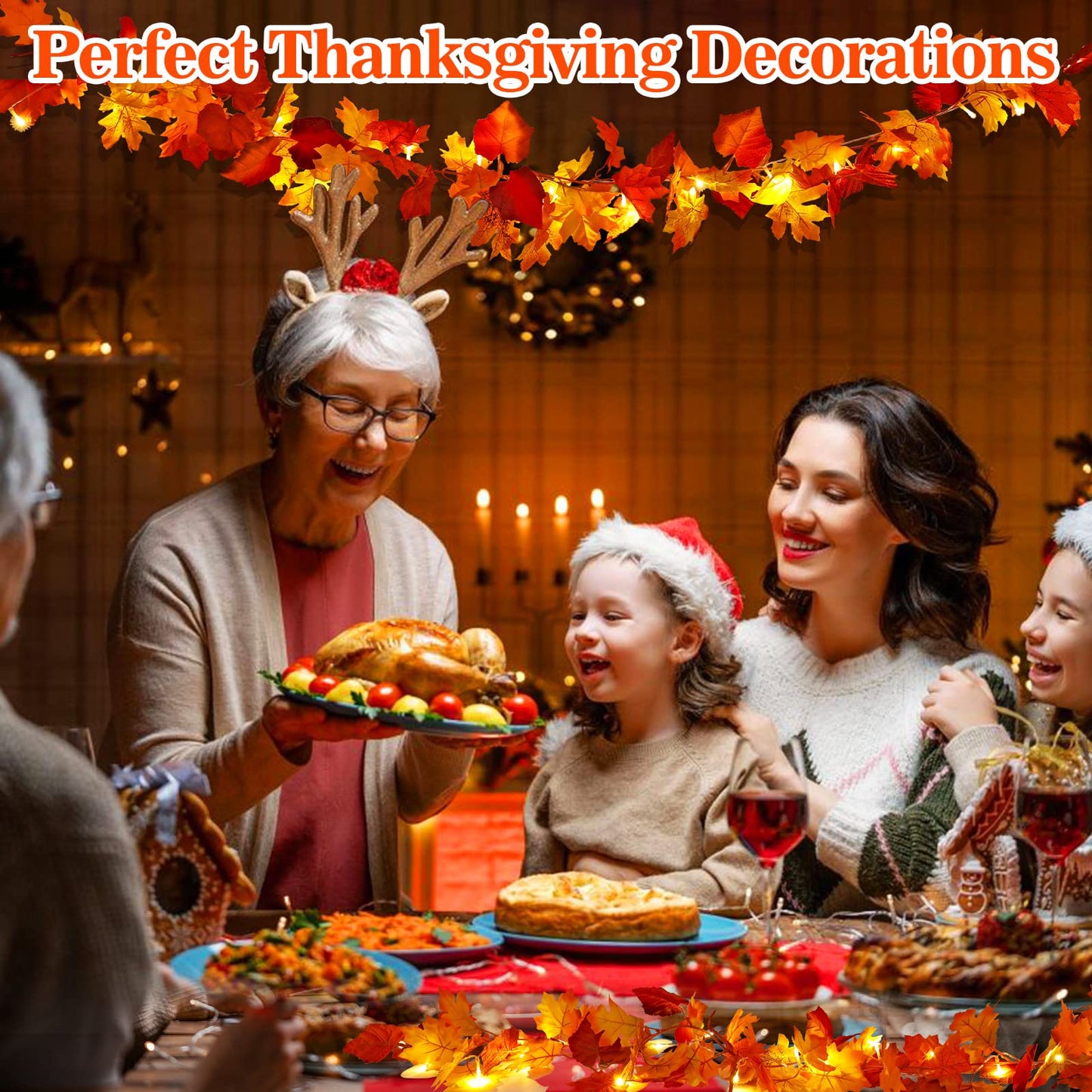 2 Pack Fall Decor for Home Thanksgiving Decorations Lighted Fall Garland Maple Leaves Total 11.8FT 40 LED Battery Operated Indoor Outdoor String Lights Garland Autumn Harvest Party Halloween Decor