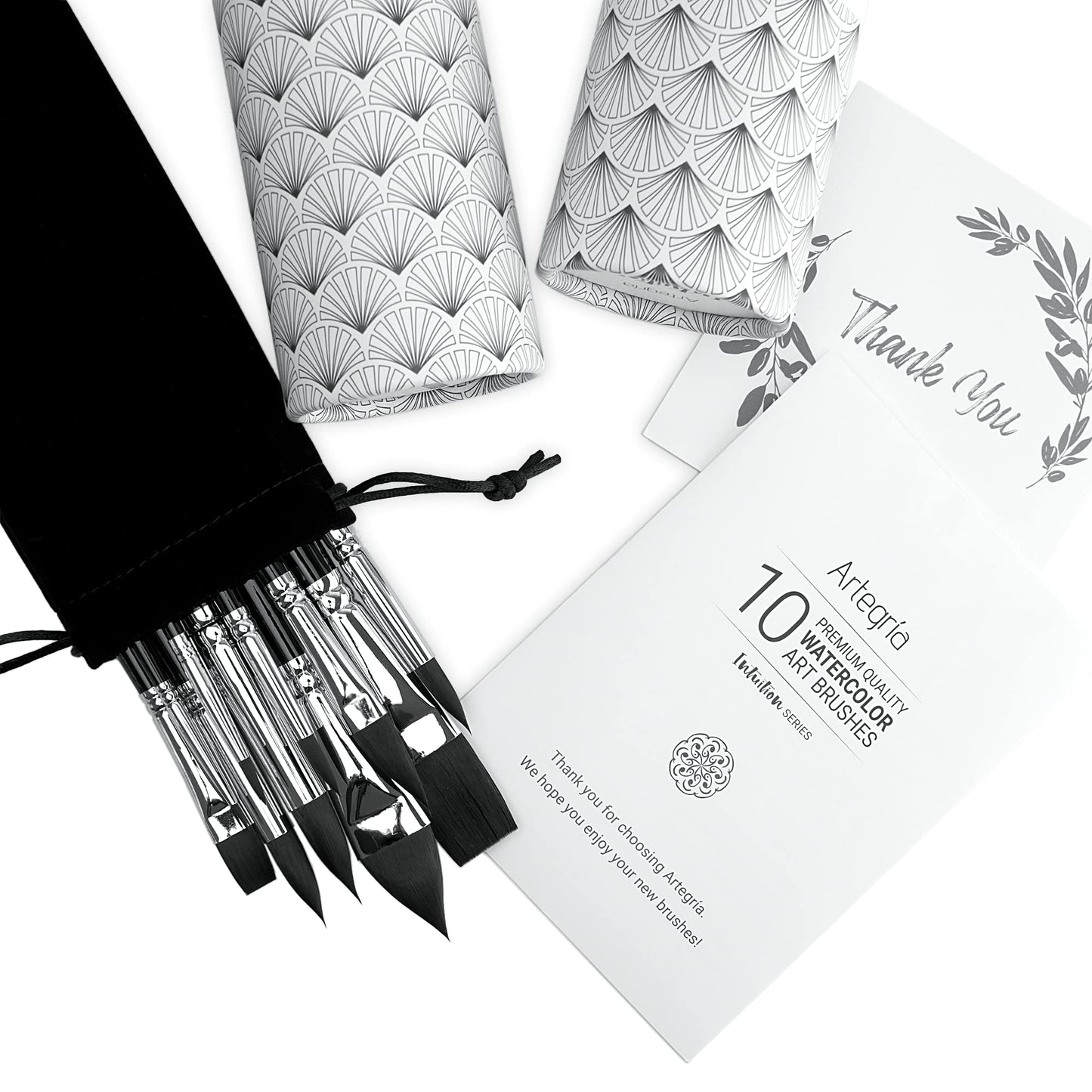 10 Soft Synthetic Squirrel Paint Brushes, Including Pointed Rounds, Flats, Dagger, Oval Wash