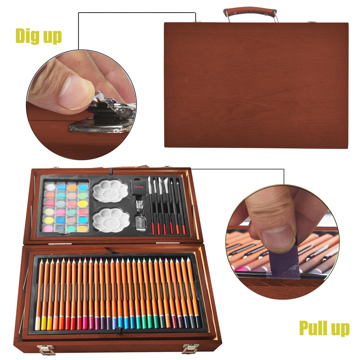 Art Supplies, 139 Pack Painting Drawing Art Kit with 2 Sketch Pads, Deluxe Double Layers Art Set Crafts, Colored Pencils, Oil Pastels, Watercolor Paints, Gift for Artists Kids (Brown)