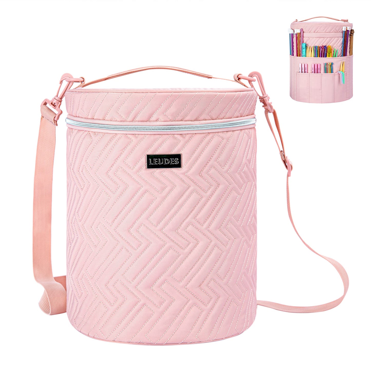 Yarn Bag, Crochet Tote Knitting Bag Water Resistant Yarn Storage Organizer Holder Case for Crochet Hooks Needles Knitting Kit for Beginners (Pink)