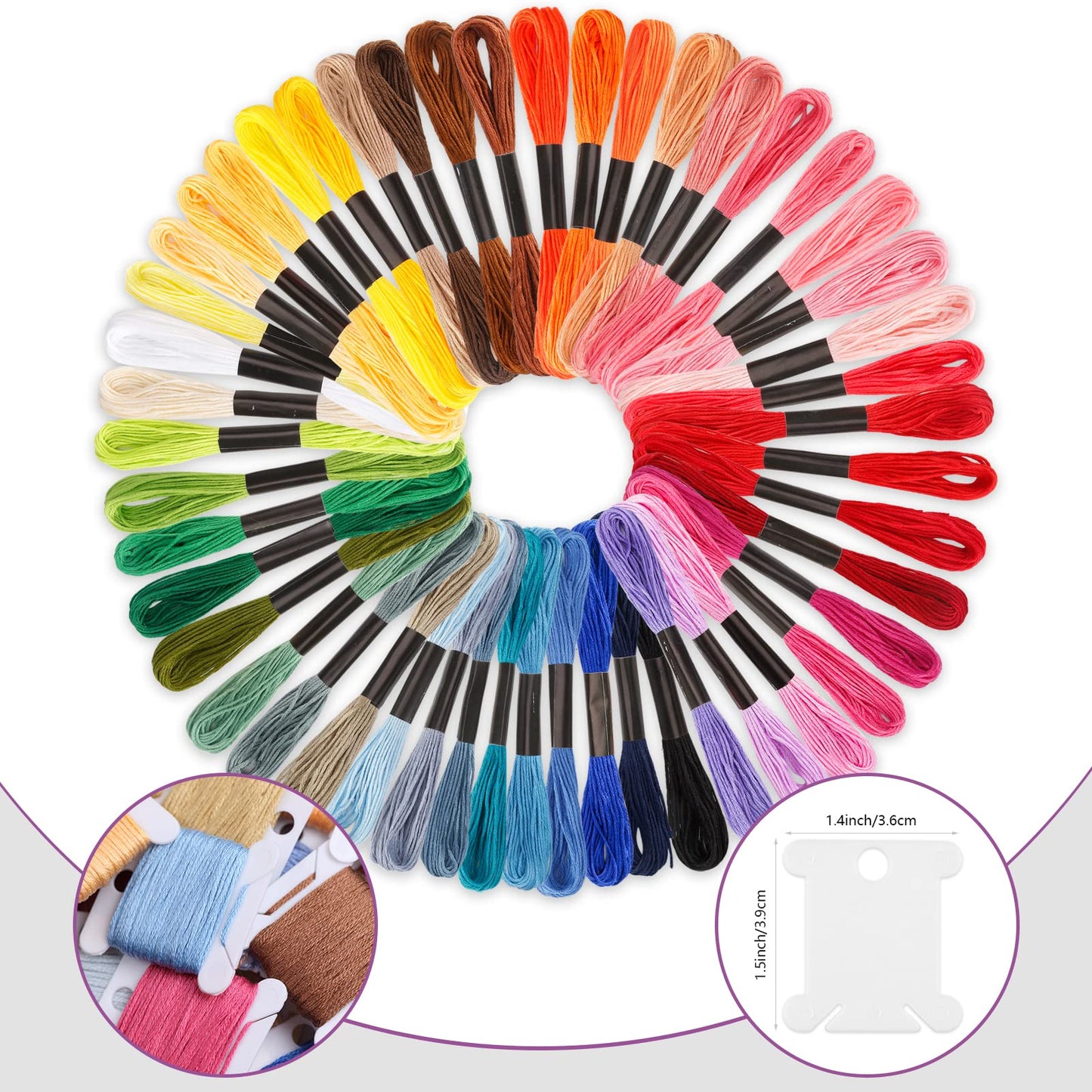 Caydo Embroidery Floss 50 Skeins Embroidery Thread, Rainbow Color Friendship Bracelet String with 12 Pieces Floss Bobbins for Bracelet Making, Sewing Crafts