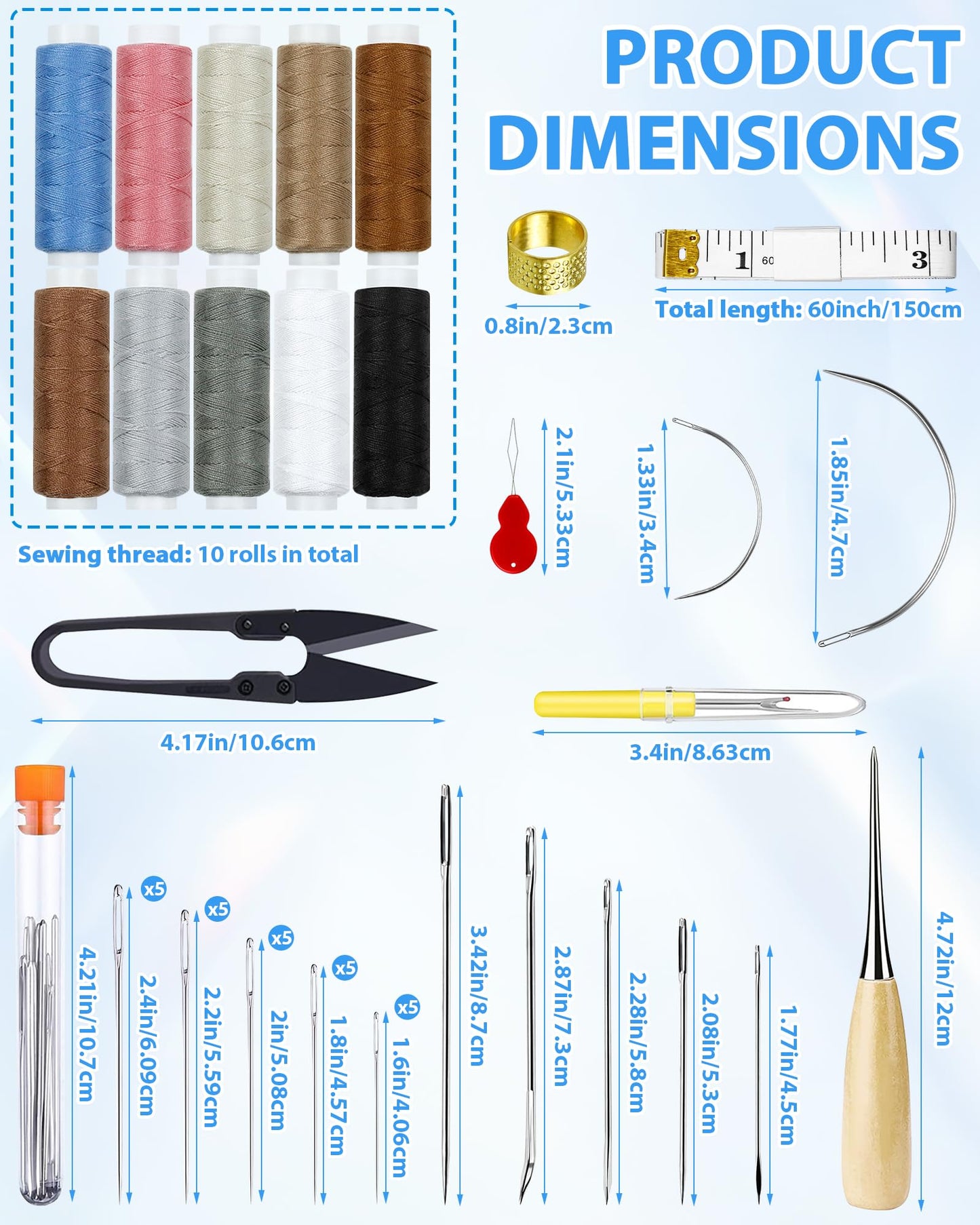 Upholstery Repair Sewing Kit: 47 Pieces Heavy Duty Sewing Kit with Sewing Awl, Seam Ripper, Leather Hand Sewing Stitching Needles, Sewing Thread for Car, Sofa, Backpack, Shoe, Craft DIY