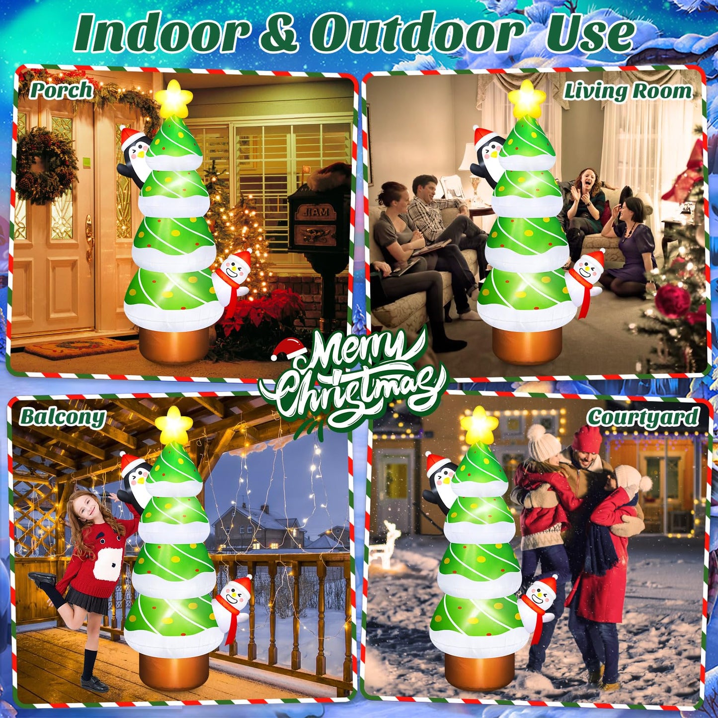 6 FT Inflatable Christmas Tree with Penguin & Snowman Outdoor Decorations, Build-in LEDs Christmas Inflatables Tree Blow Up Yard Decoration for Xmas Holiday Outside Garden Lawn Patio Décor