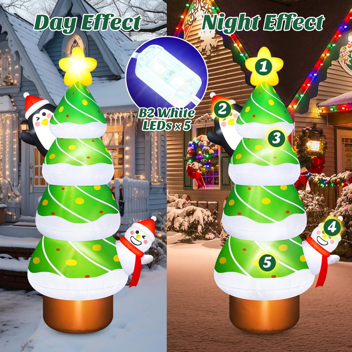 6 FT Inflatable Christmas Tree with Penguin & Snowman Outdoor Decorations, Build-in LEDs Christmas Inflatables Tree Blow Up Yard Decoration for Xmas Holiday Outside Garden Lawn Patio Décor
