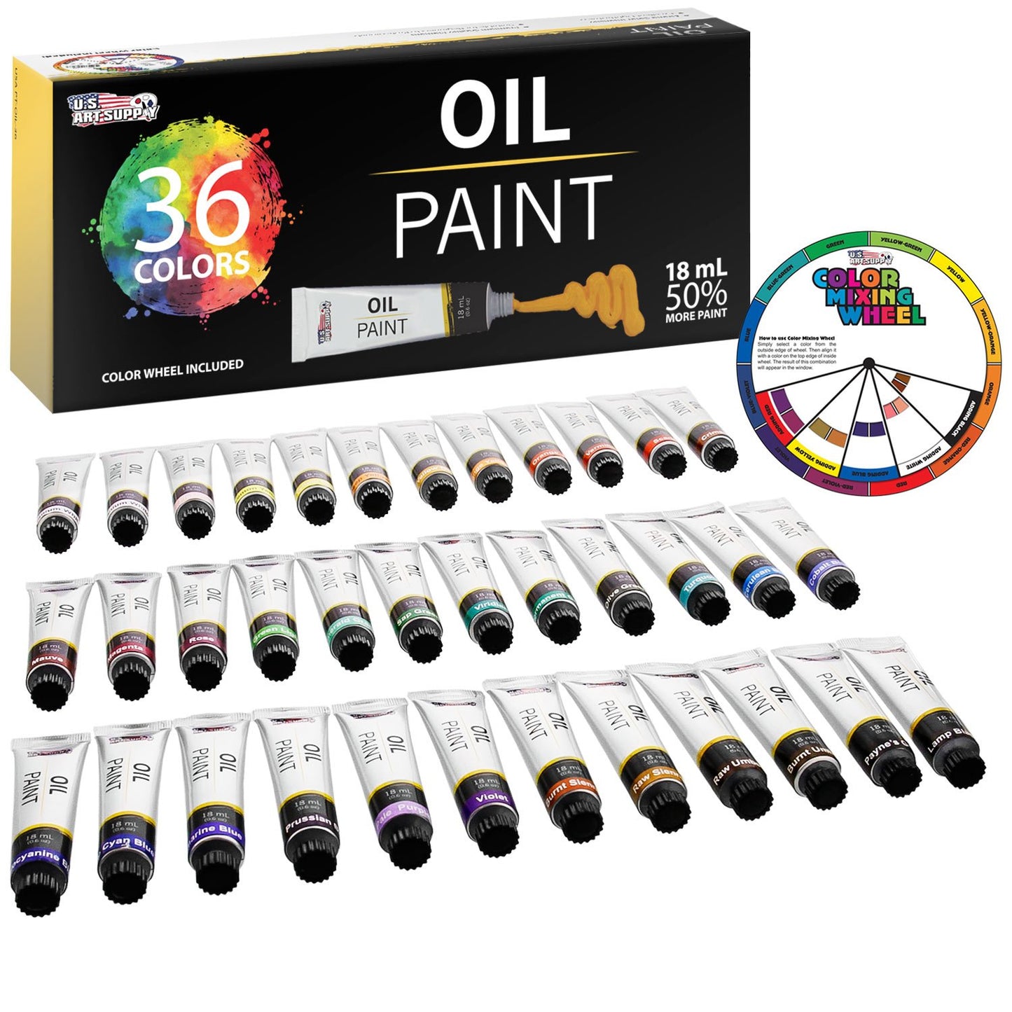 36 Color Oil Paint Set – 18ml Tubes With Vibrant Colors for Artists of All Levels – Blendable, Long-Lasting Paints With Smooth Consistency for Canvas, Wood, and Other Art Surfaces