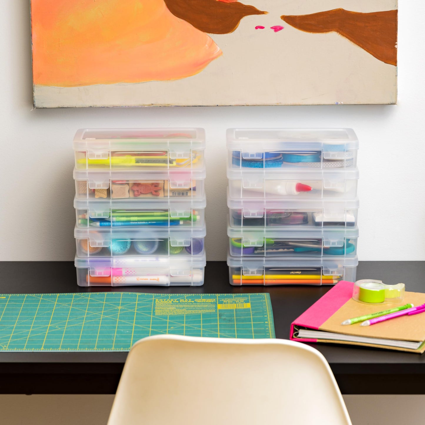 Pencil Case Box Storage Container for Organizing with Snap Lid, 10-Pack, Big Capacity Stackable Plastic Pen Pouch for Craft Hobby Art Supplies Journaling Stationery Sticker, Clear, Medium