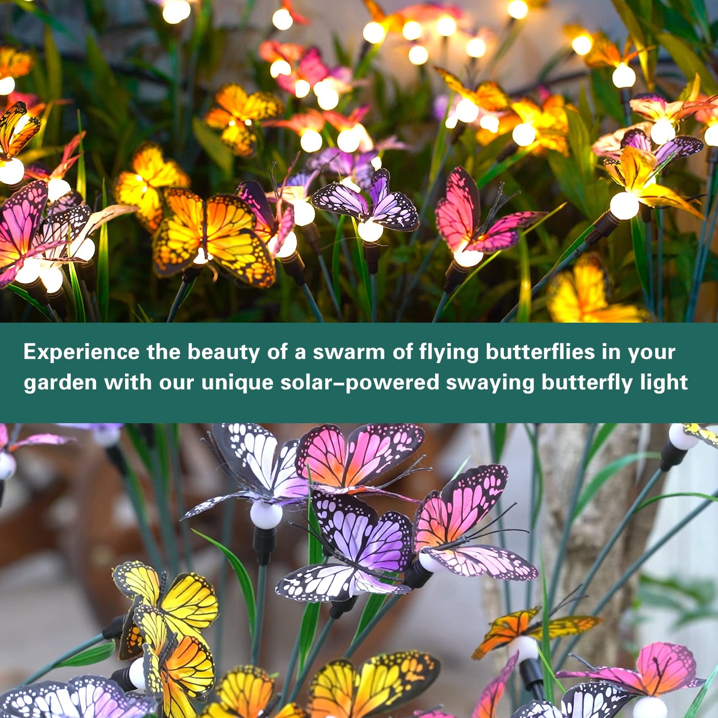 Solar Garden Lights - Swaying Butterfly Light, Swaying in The Wind, Solar Outdoor Lights, Yard Patio Pathway Decoration, High Flexibility Iron Wire & Realistic Butterflies (2 Pack)