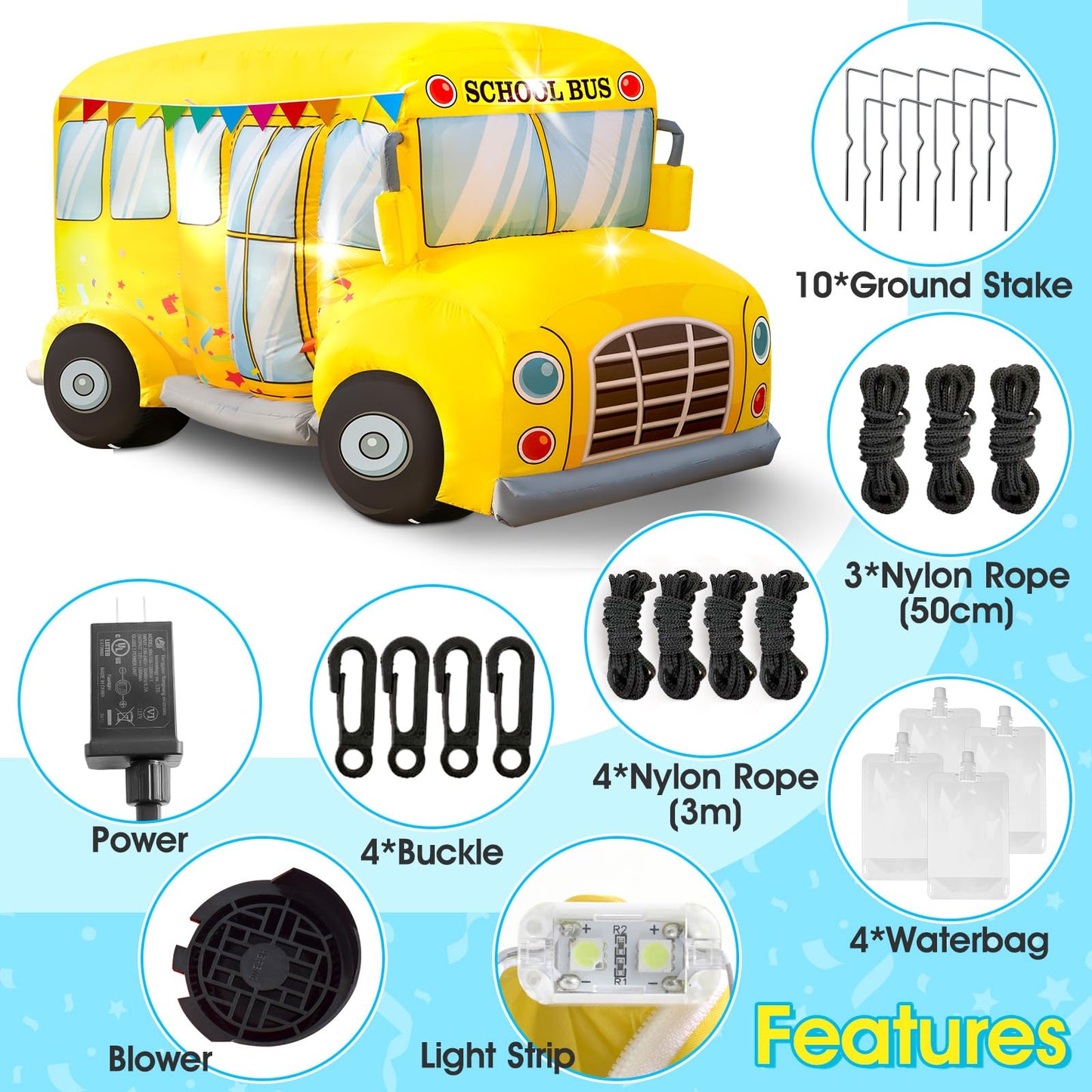 7.5 FT School Bus Inflatables Decorations Welcome Back to School Outdoor Decoration with 3 LED Lights and Banner First Day of School Party Lawn Yard Signs Decor for Kindergarten Preschool
