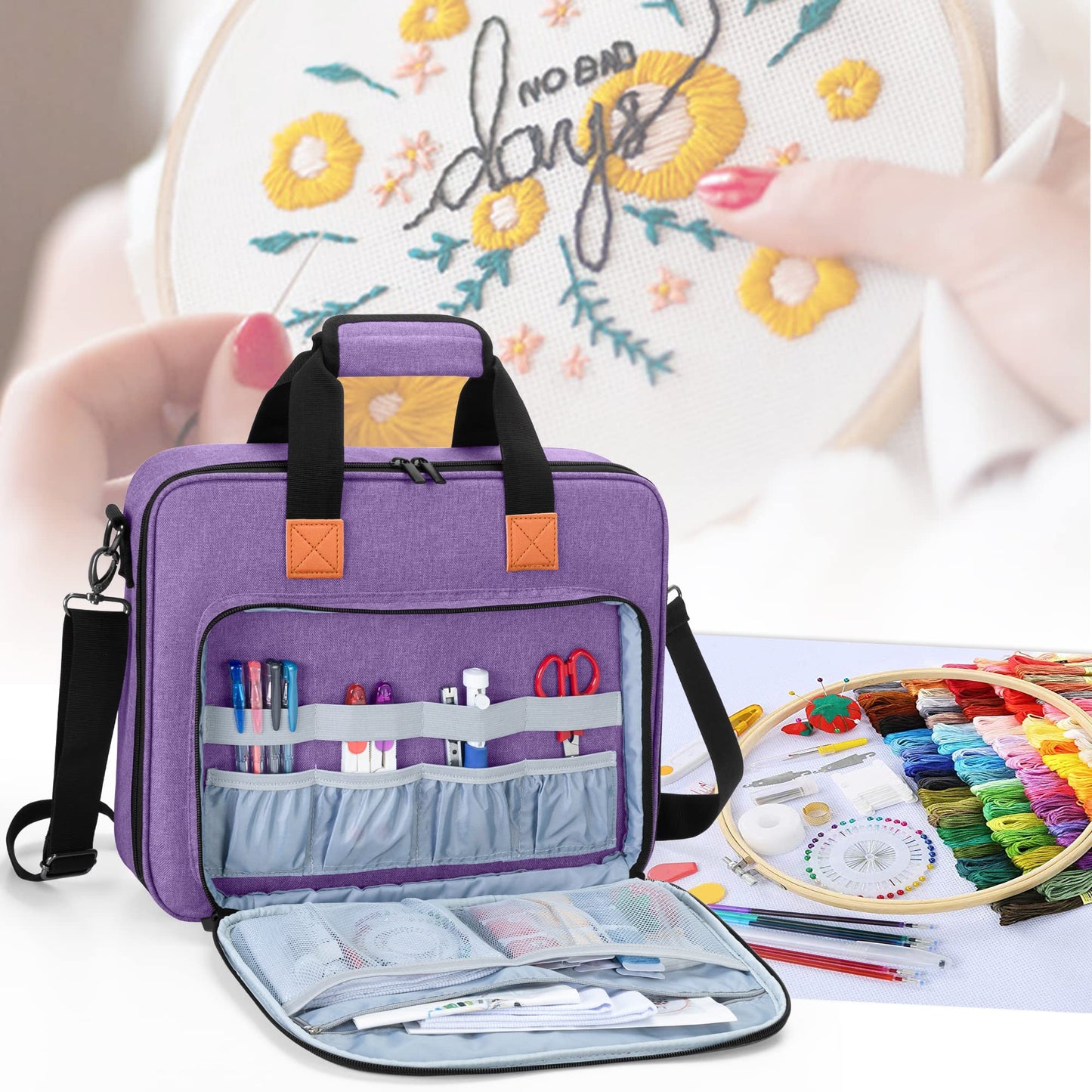Embroidery Project Bag, Embroidery Kits Storage Bag (Bag Only), Purple
