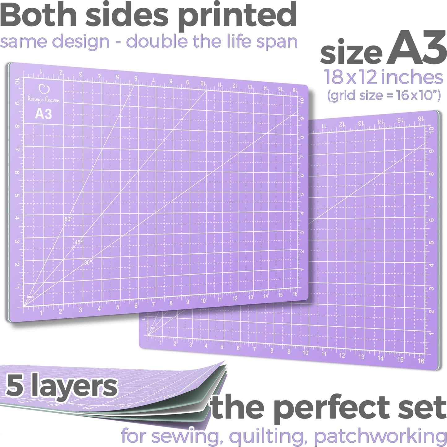 Rotary Cutter Set lavender - Quilting Kit incl. 45mm Fabric Cutter, 5 Replacement Blades, A3 Cutting Mat, Acrylic Ruler and Craft Clips - Ideal for Crafting, Sewing, Patchworking, Crochet & Knitting