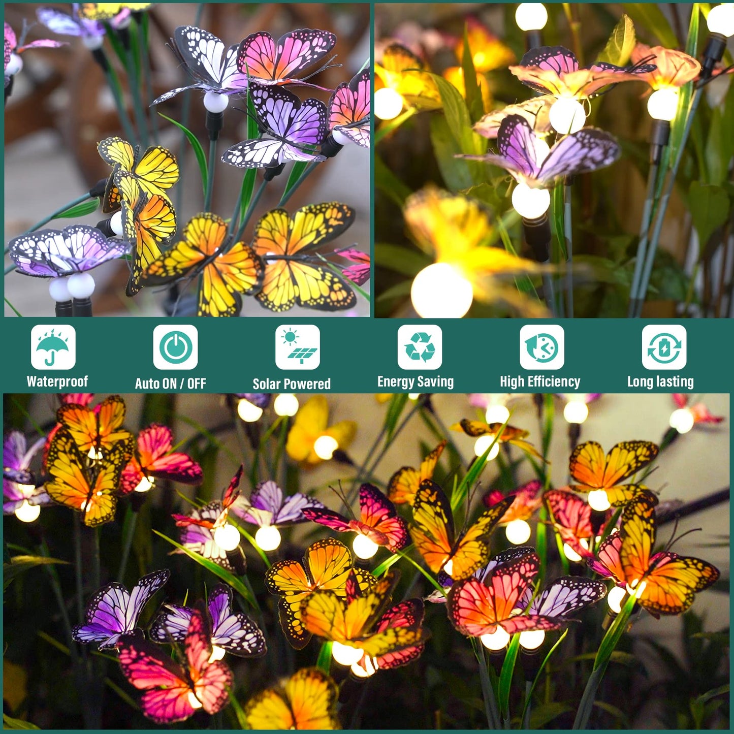 Solar Garden Lights - Swaying Butterfly Light, Swaying in The Wind, Solar Outdoor Lights, Yard Patio Pathway Decoration, High Flexibility Iron Wire & Realistic Butterflies (2 Pack)